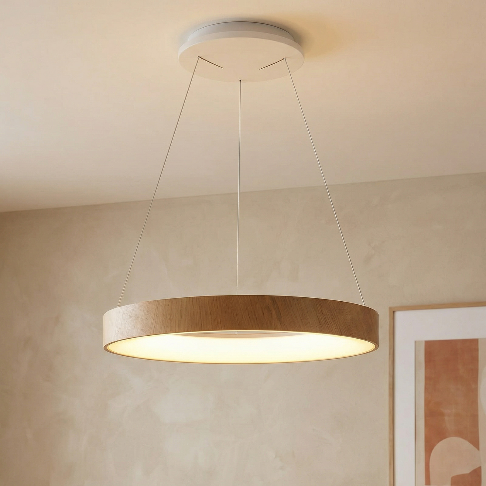 Mantra Iluminación Niseko II Smart LED viseća svjetiljka, Ø 38 cm, efekt drva, CCT - Dnevni boravak/blagovaonica - Moderan - drvo - Aluminij