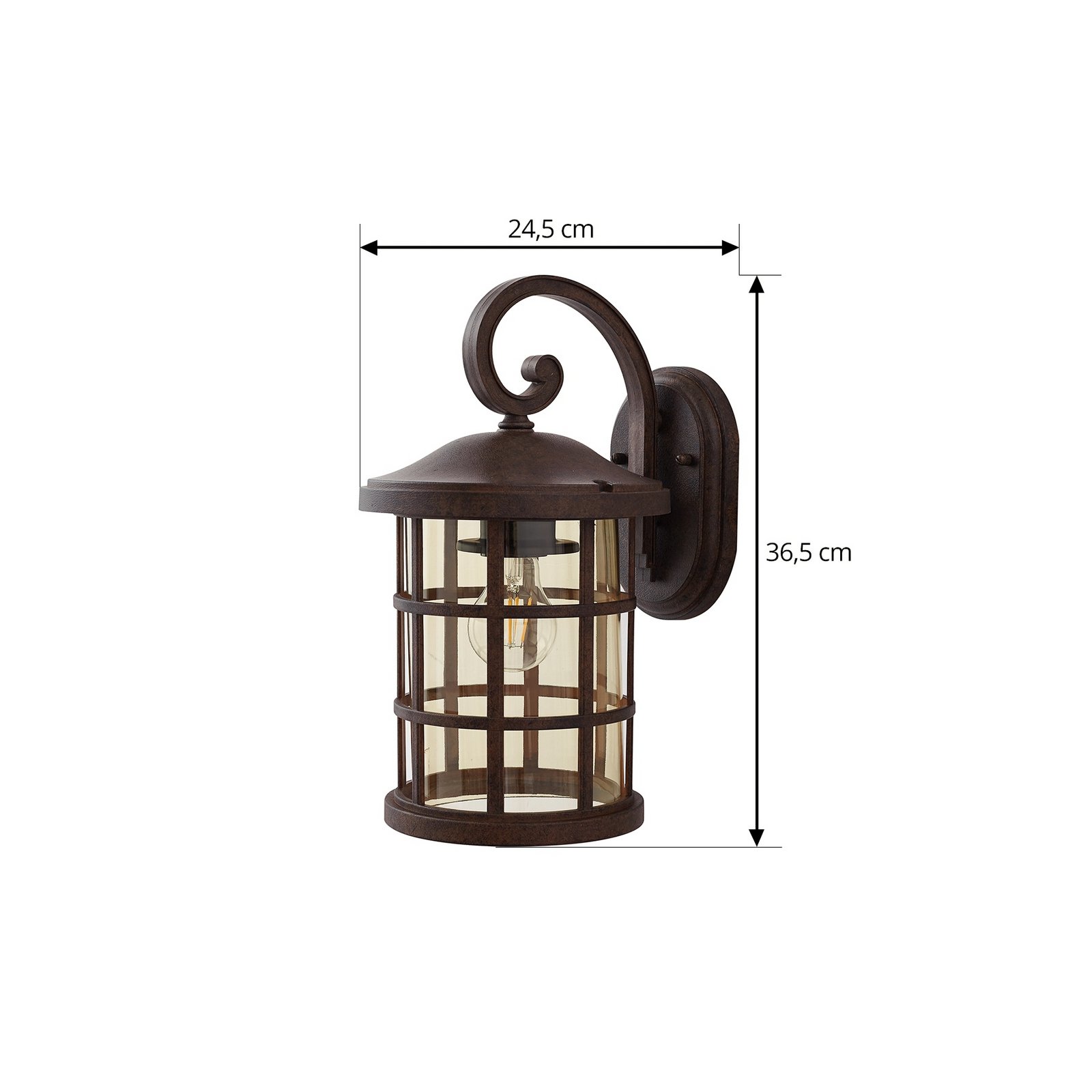 Lindby utomhusvägglampa Ankea, rost/bärnsten, 37 cm, IP23, E27