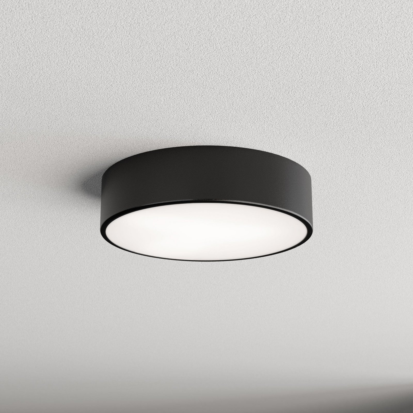 Deckenlampe Cleo 300, schwarz, Sensor, IP54, Ø 30 cm, Metall