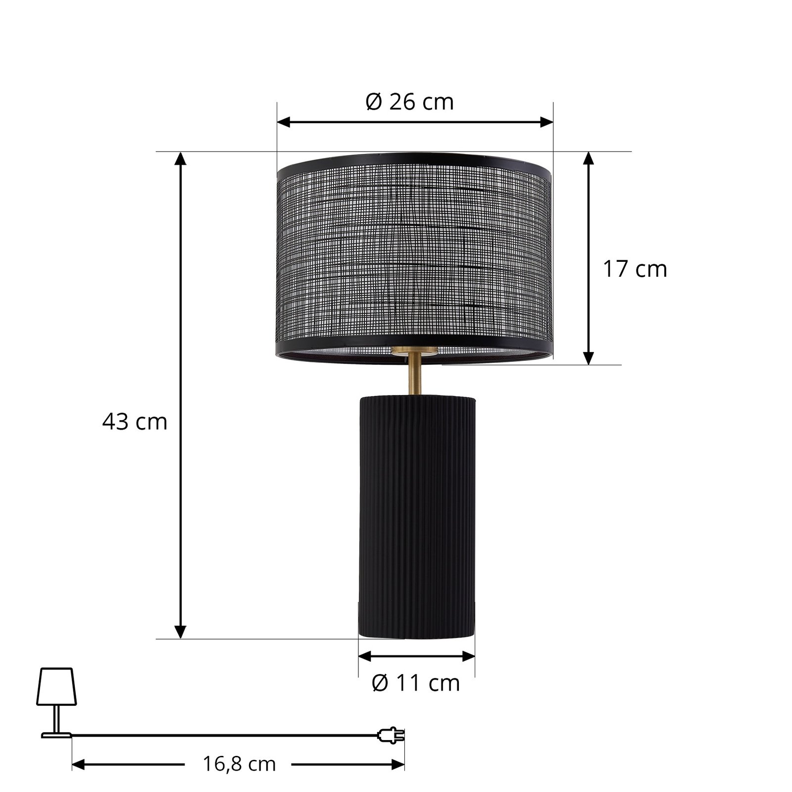 Lindby Sorscha bordslampa, svart, järn, Ø 26 cm