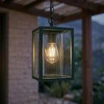 Lucande Ferda outdoor hanging light, green, IP44, glass, E27