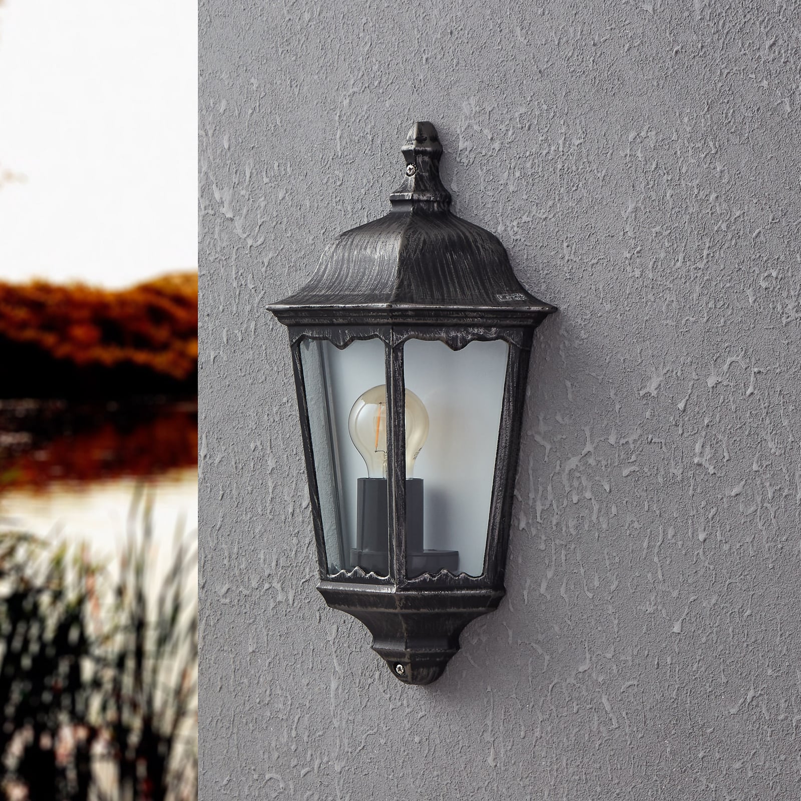 Außenwandlampe Navedo, schwarz/silber, Höhe 43 cm, bündig