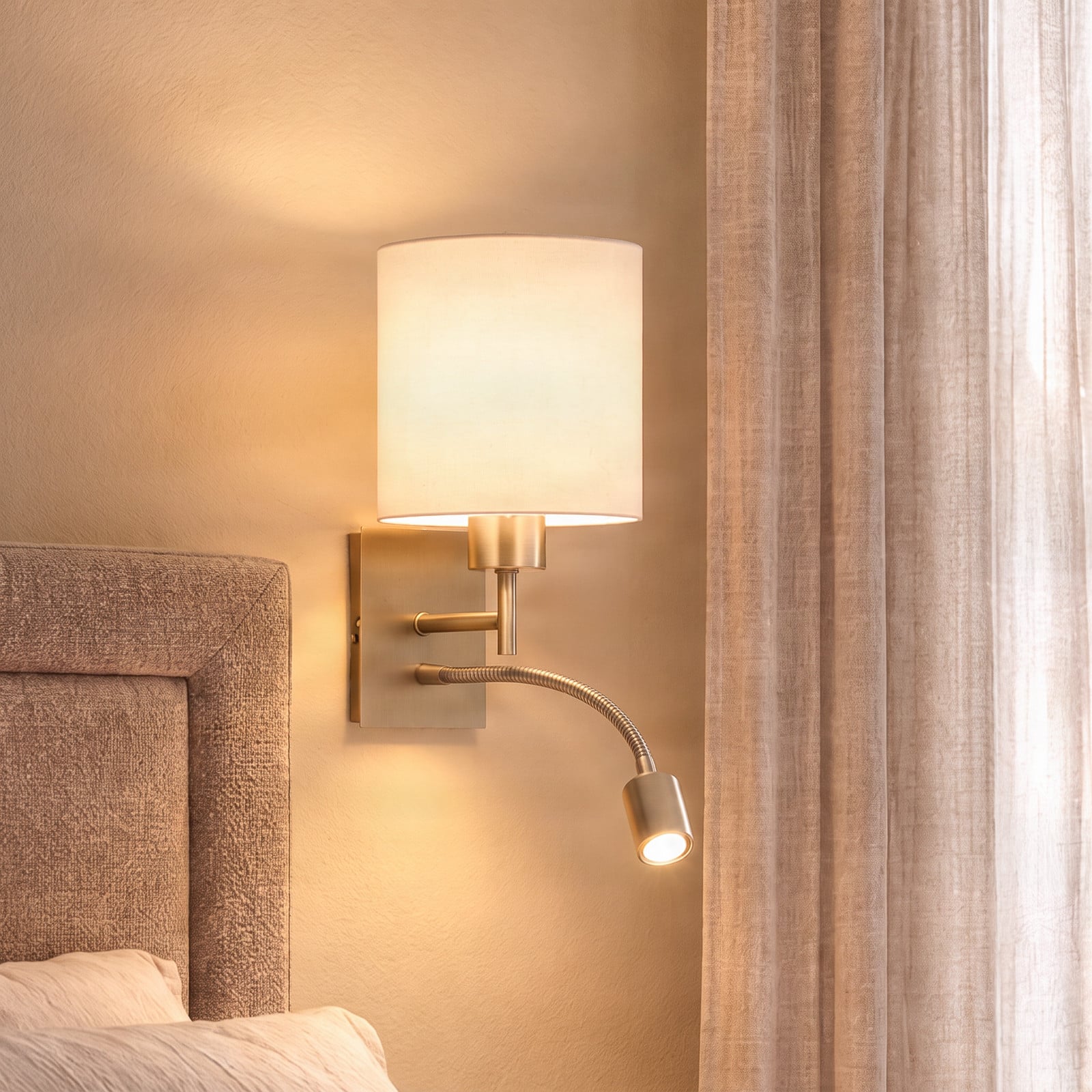 Lindby zidna lampa Camilo, boja nikla, LED svjetlo za čitanje, 28 cm - Dnevni boravak/blagovaonica - Moderan - bijela, nikal mat - Tkanina / tekstil