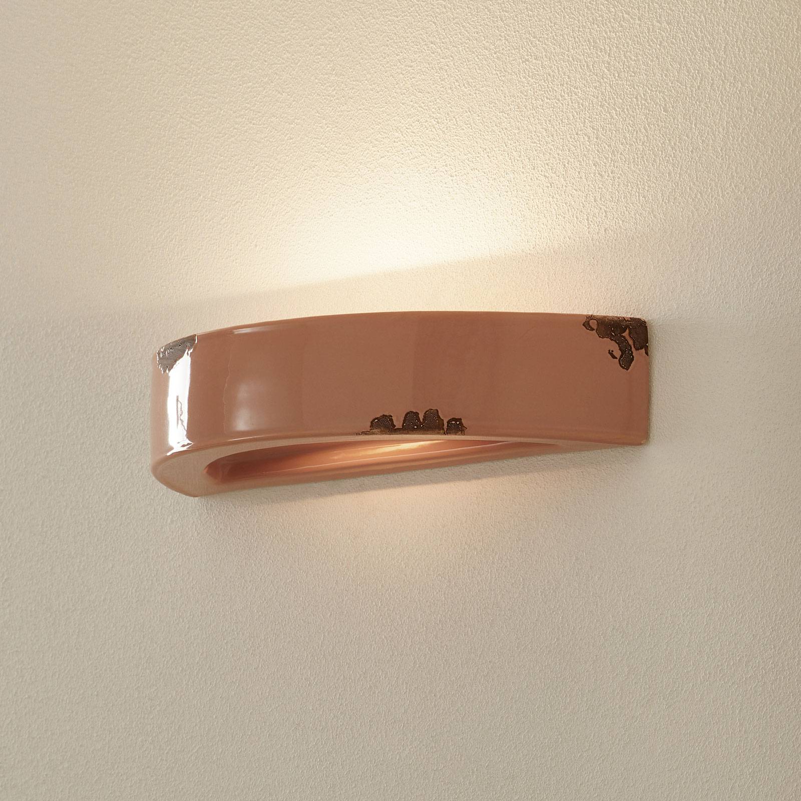 Ferroluce C603 vintage wall light, dusky pink, for Living / Dining Room, ceramic, glass, R7s 78.3 mm, 150 W, W: 35 cm, H: 7 cm