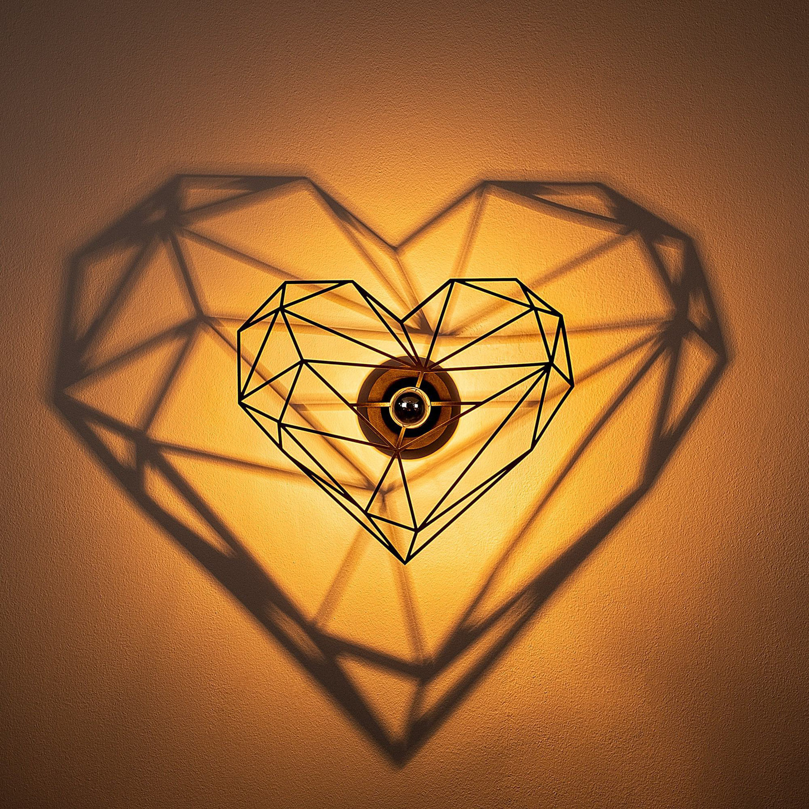 Wall light W-046, black, heart design, MDF wood laser cut