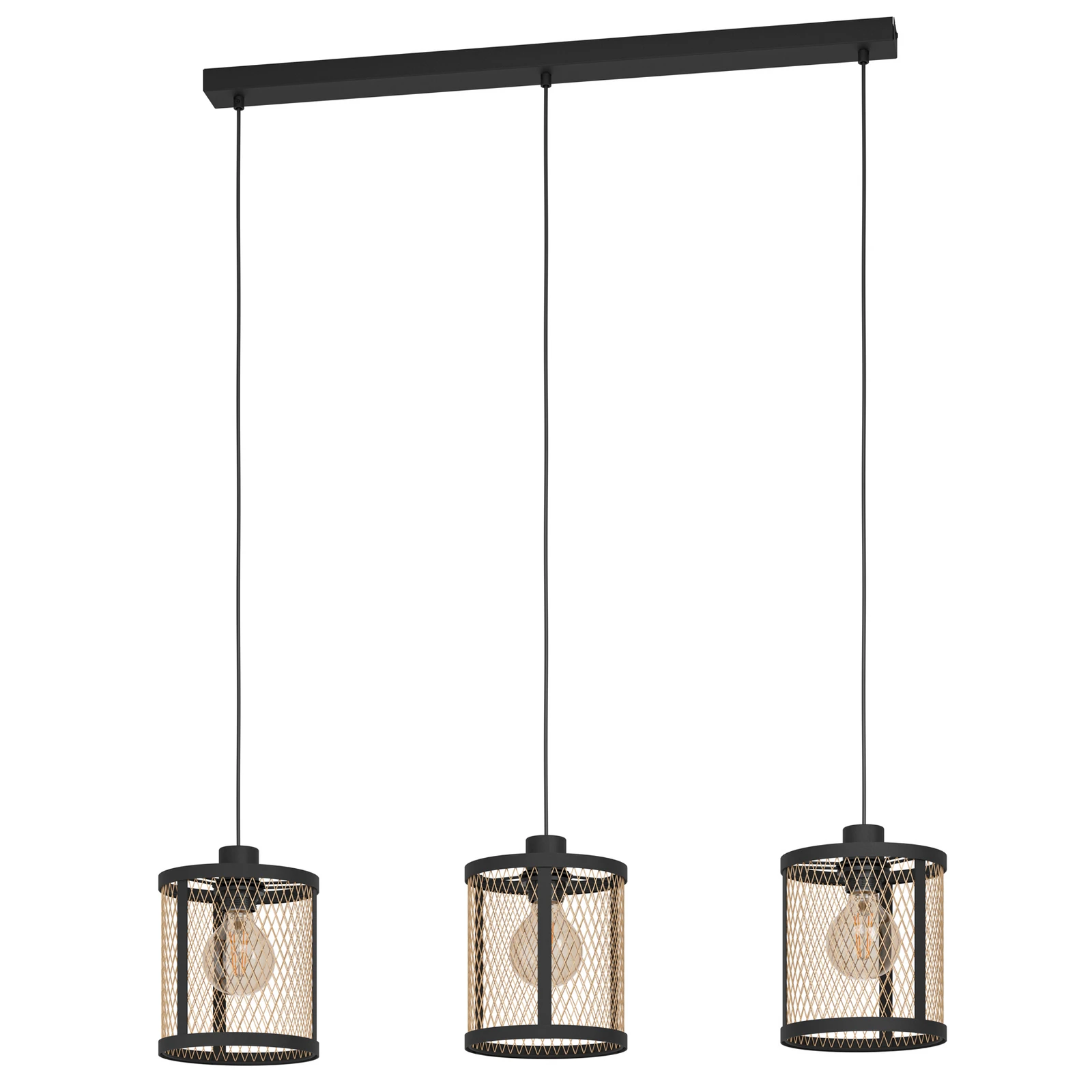 Hängampa Dellow, längd 88 cm, svart/mässingfärgad, 3 lampor