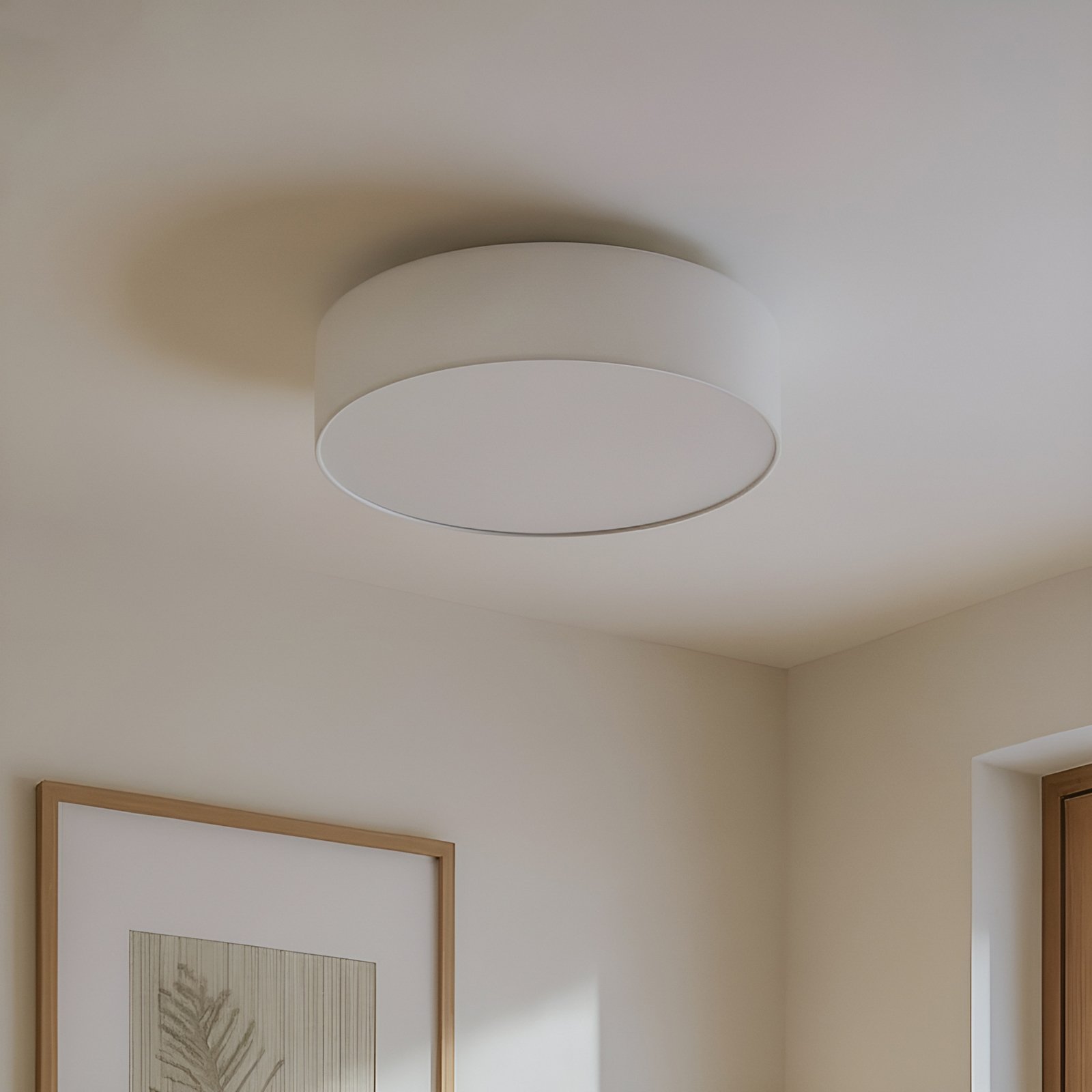 Lindby taklampe Sebatin, Ø 50 cm, kremhvit, stoff, E27