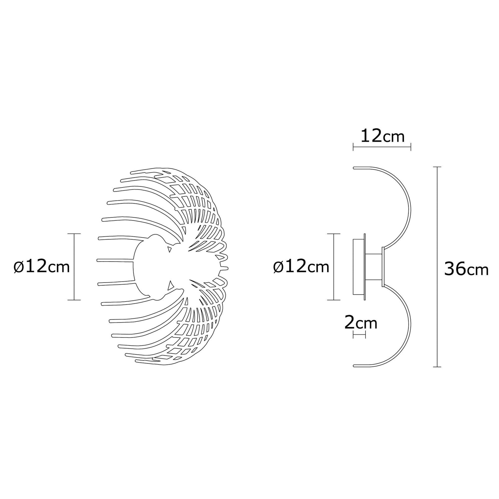 Aspendos N-645 væglampe, sort, metal, Ø 36 cm