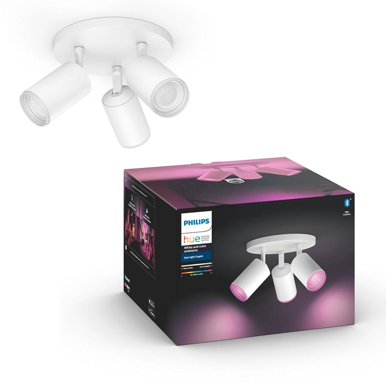 Fugato Spot 3 Plafonieră Bluetooth White/Color Amb. White - Philips Hue