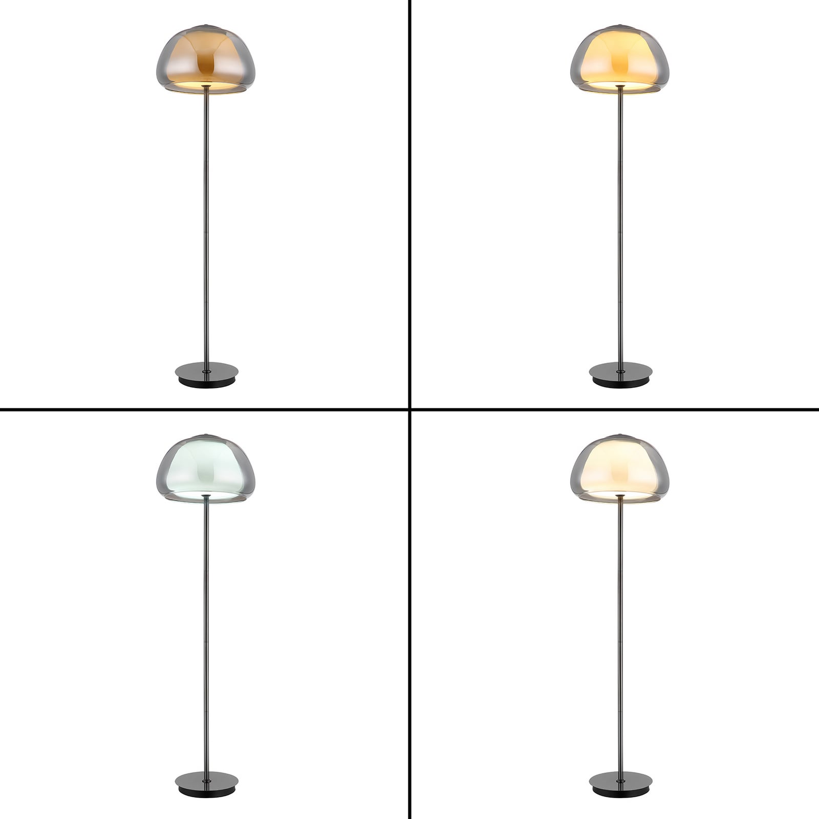 LED-gulvlampe Avila, røggrå/sort, glas, CCT, dæmpbar LED-gulvlampe Avila, røggrå/sort, glas, CCT, dæmpbar