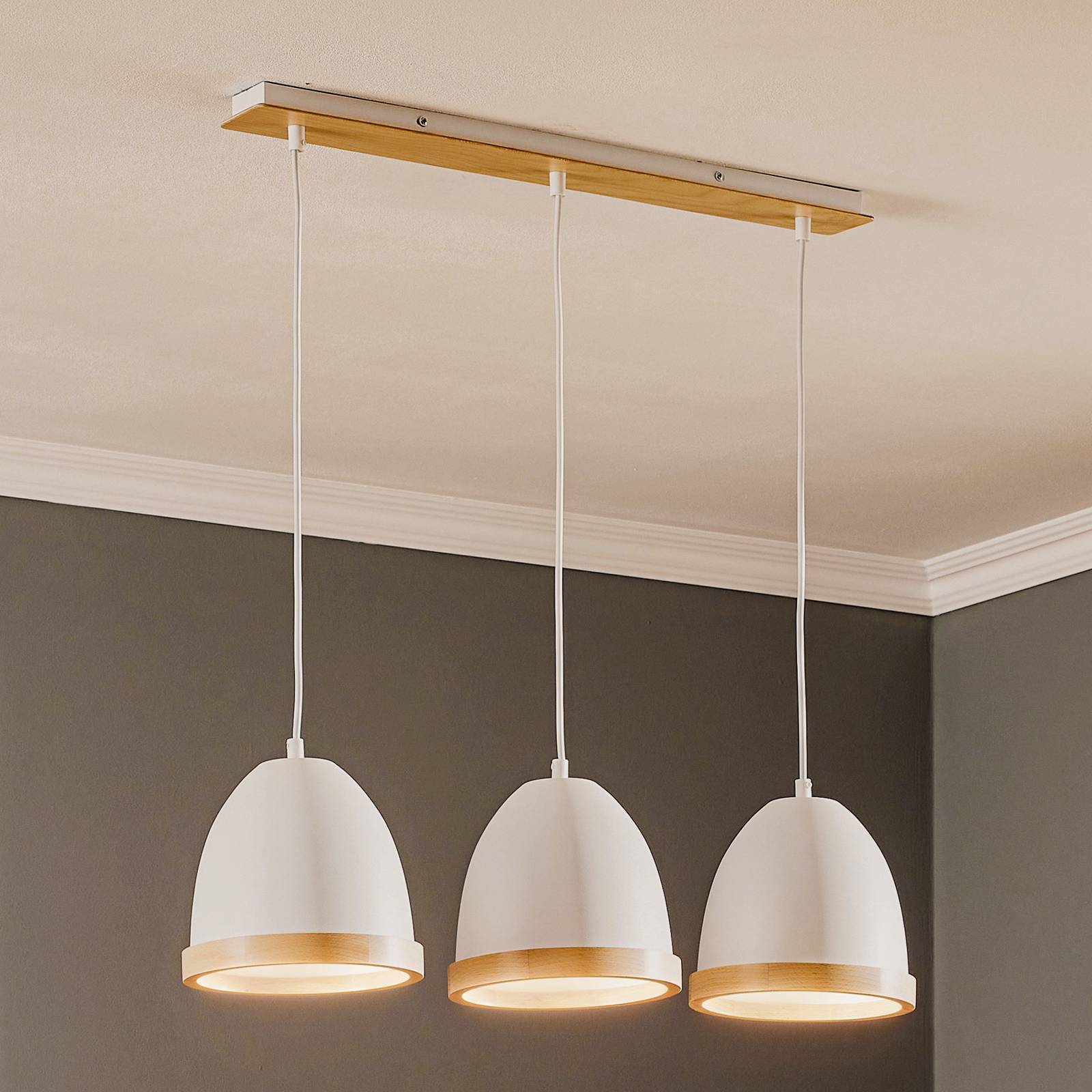 Eko-Light Suspension Studio décor bois 3 lampes blanche