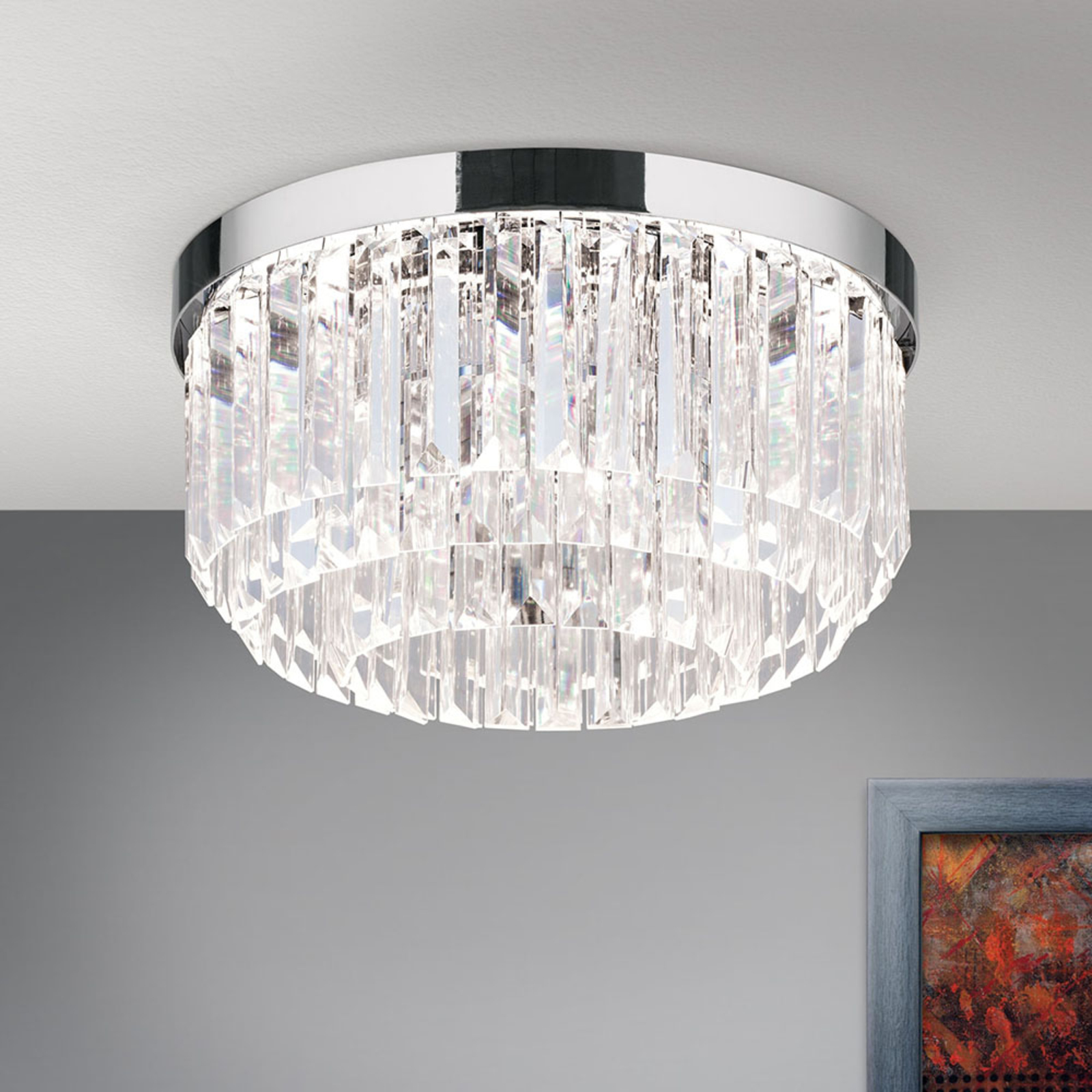 LED-taklampe Prism, krom, Ø 35 cm