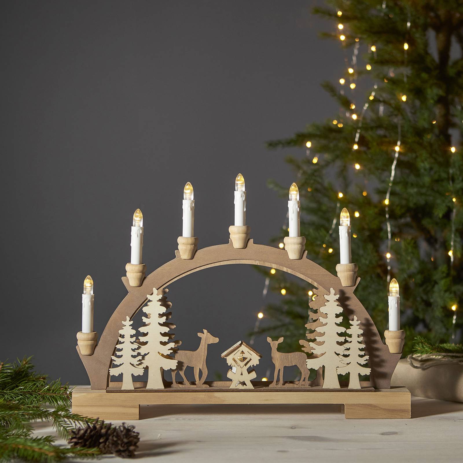 STAR TRADING Fauna LED vánoční oblouk, světlé a tmavé dřevo