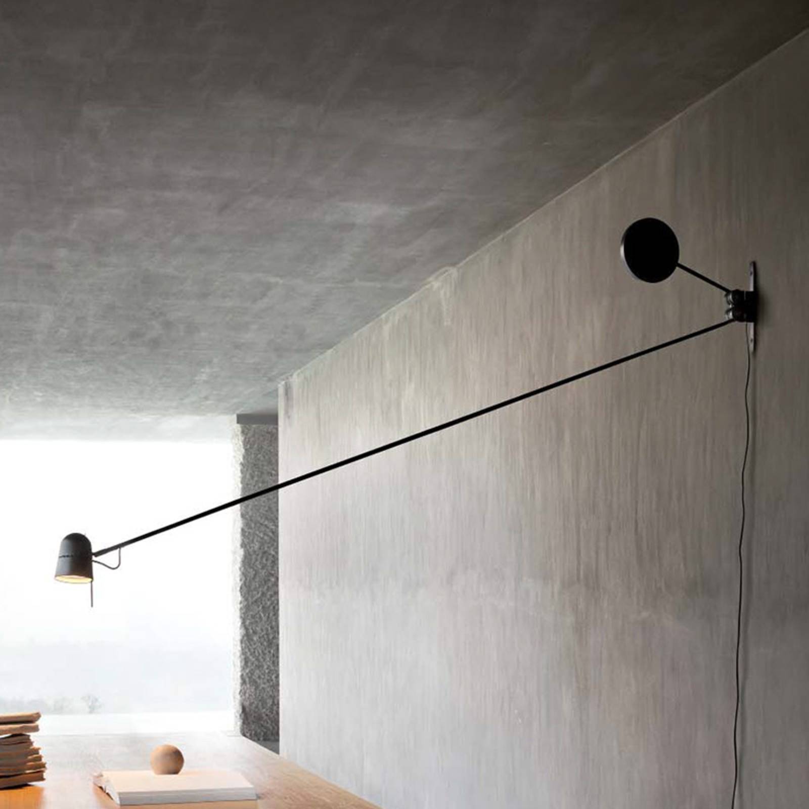 Luceplan Exclusive LED wall light Counterbalance black, for Living / Dining Room, steel, aluminium, 12 W, energy efficiency: A+, W: 8.5 cm