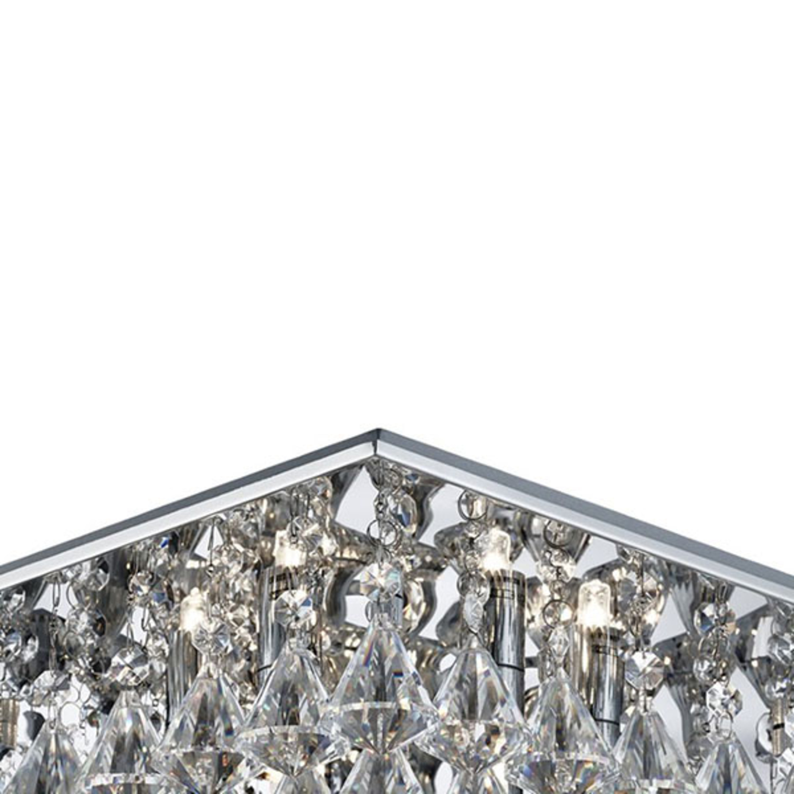 Plafondlamp Hanna met kristallen prisma's, 44x44cm