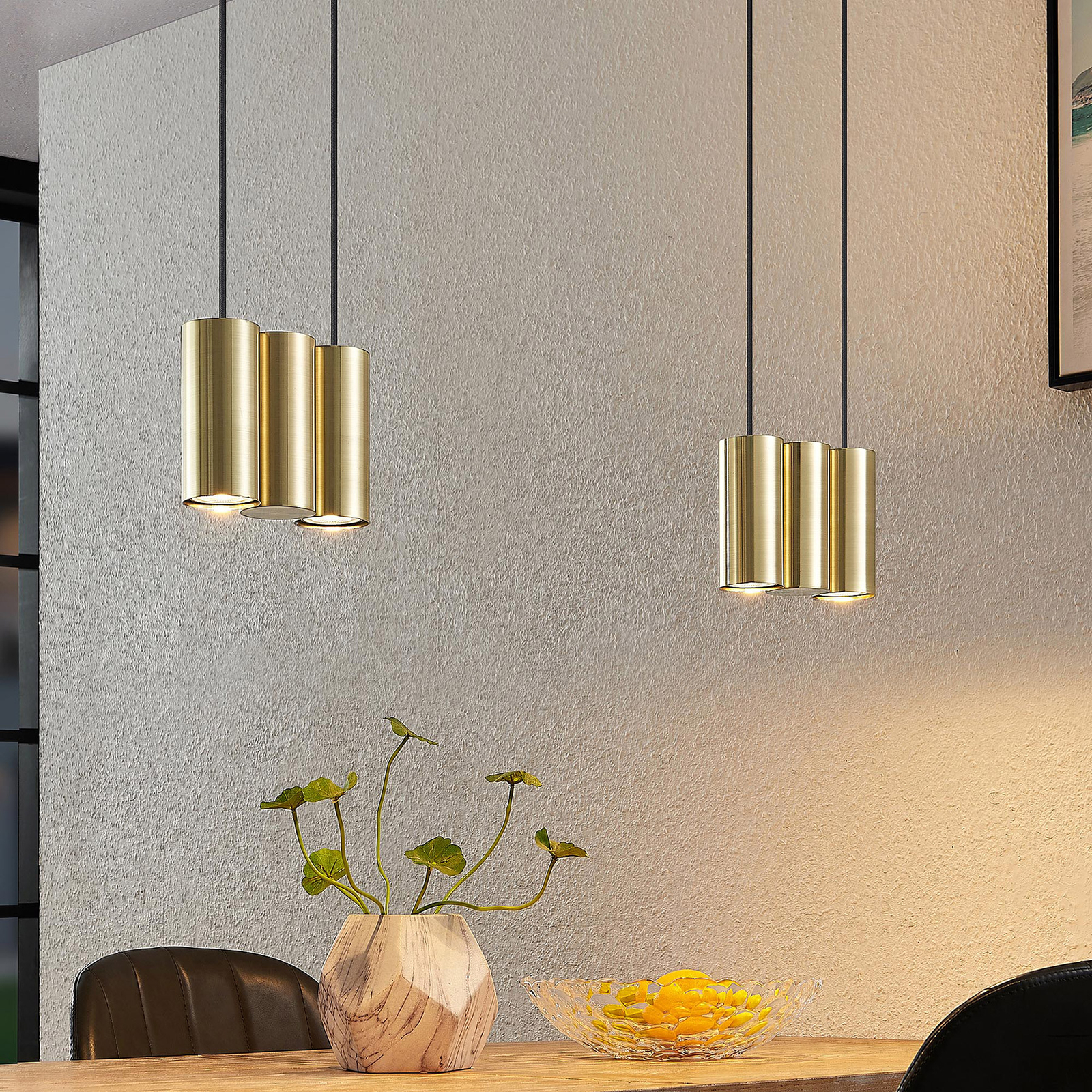 Lucande Cesur suspension, à six lampes, laiton