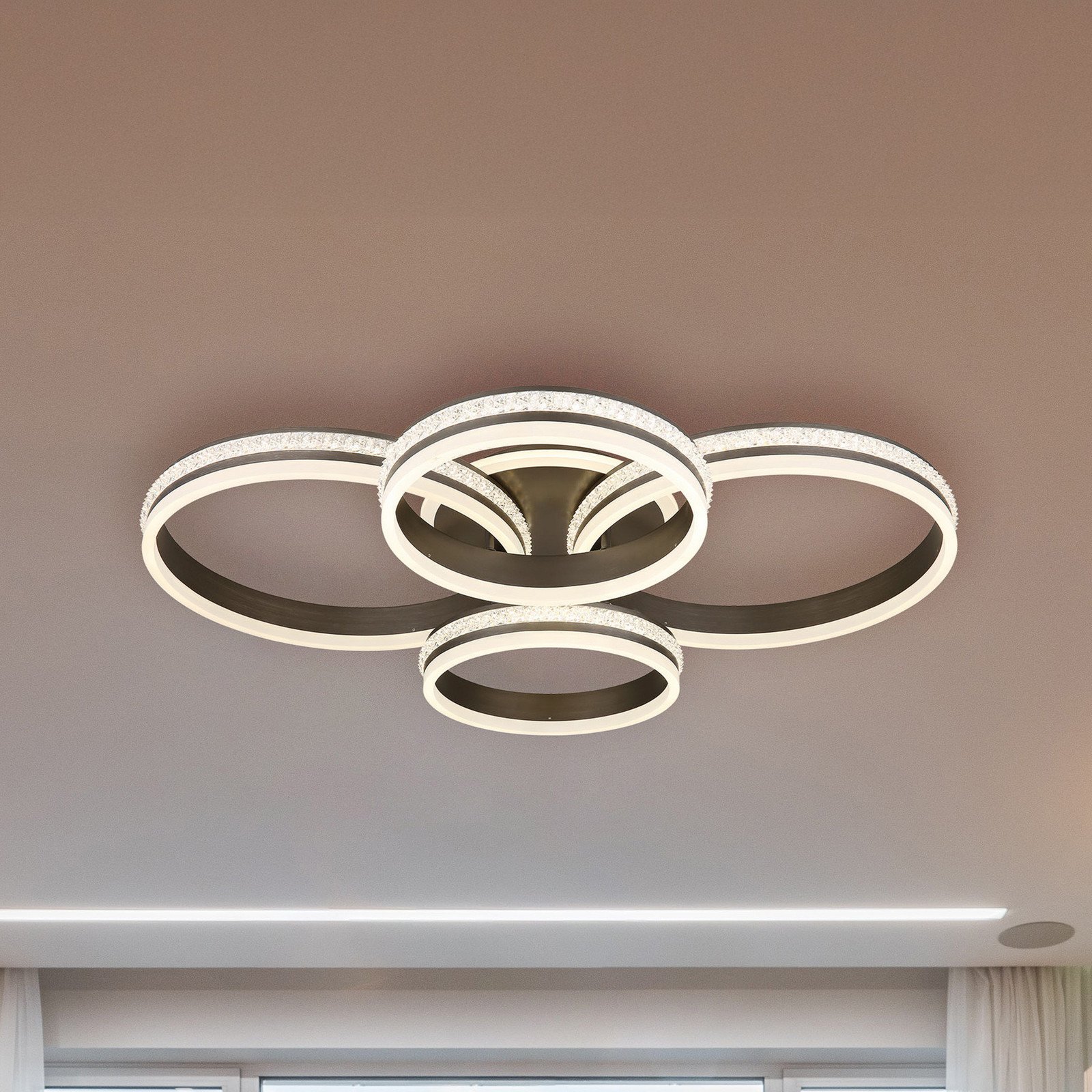 Globo Plafonieră LED Grouni lungime 85 cm culoare titan CCT - Camera de zi / sufragerie - Modern - titan transparent opal - Metal