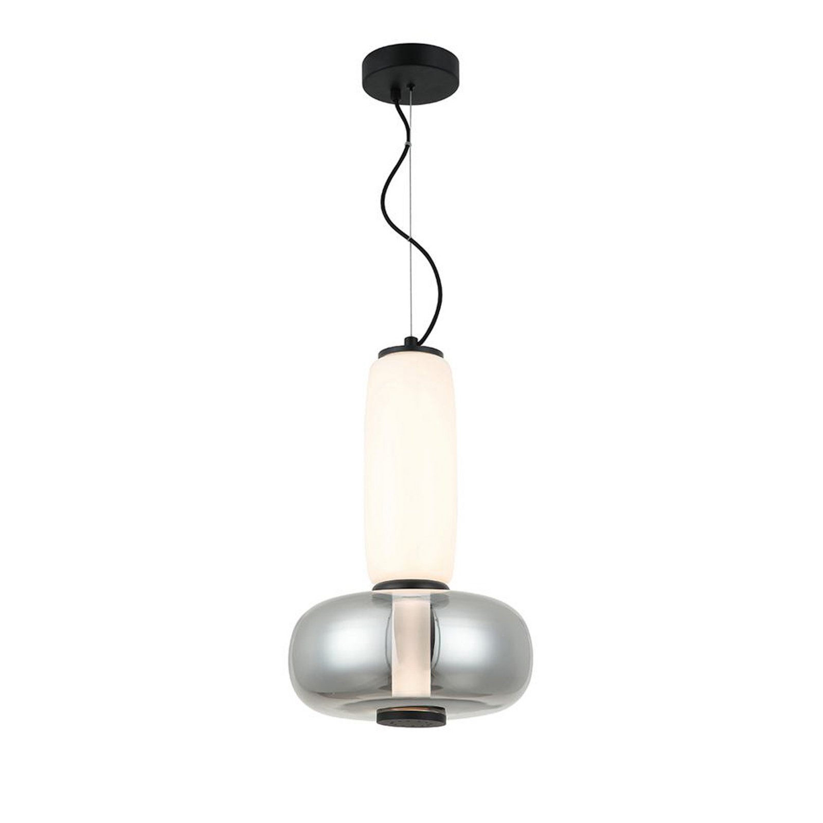 LED κρεμαστή λάμπα Avery, καπνιστό γκρι/λευκό, Ø 32 cm, γυαλί