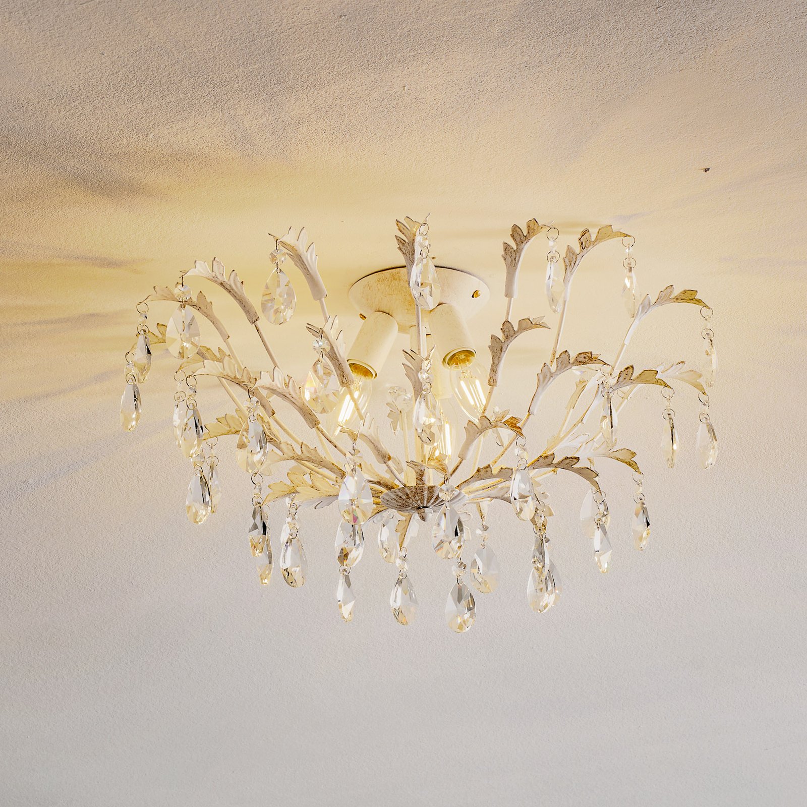 Plafondlamp Cesta, 3-lamps met kristallen