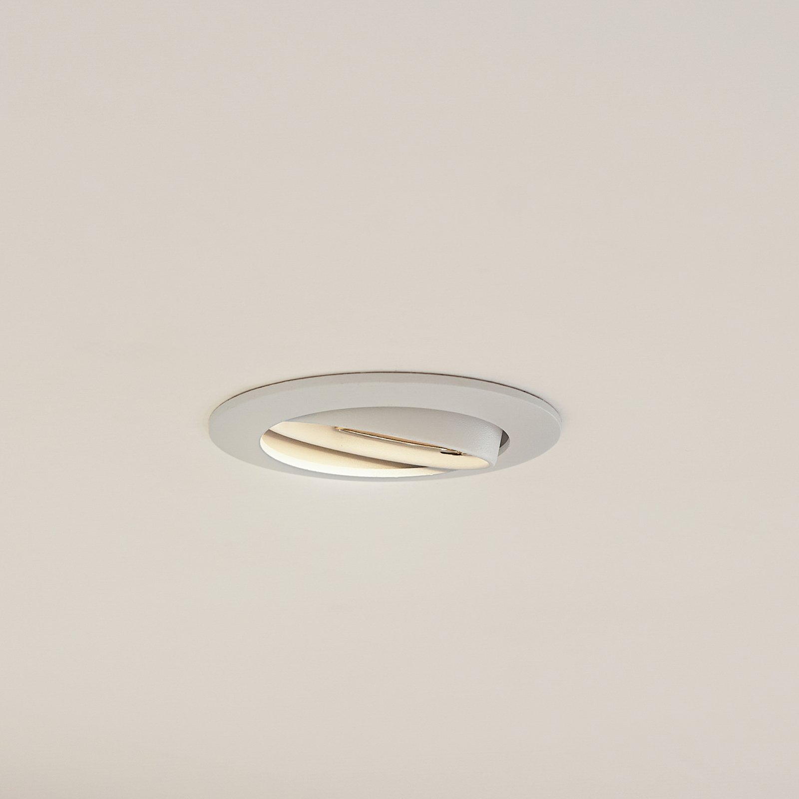 Prios plafond inbouwlamp Fibur, wit, aluminium, Ø 8,2 cm