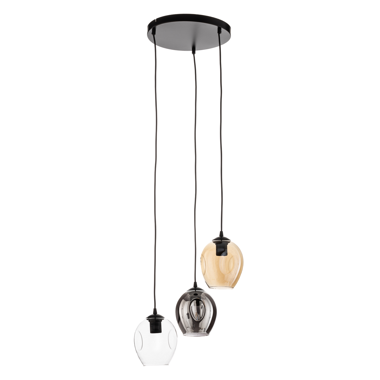 Hanglamp Starla rond 3-lamps grafiet/amber/helder