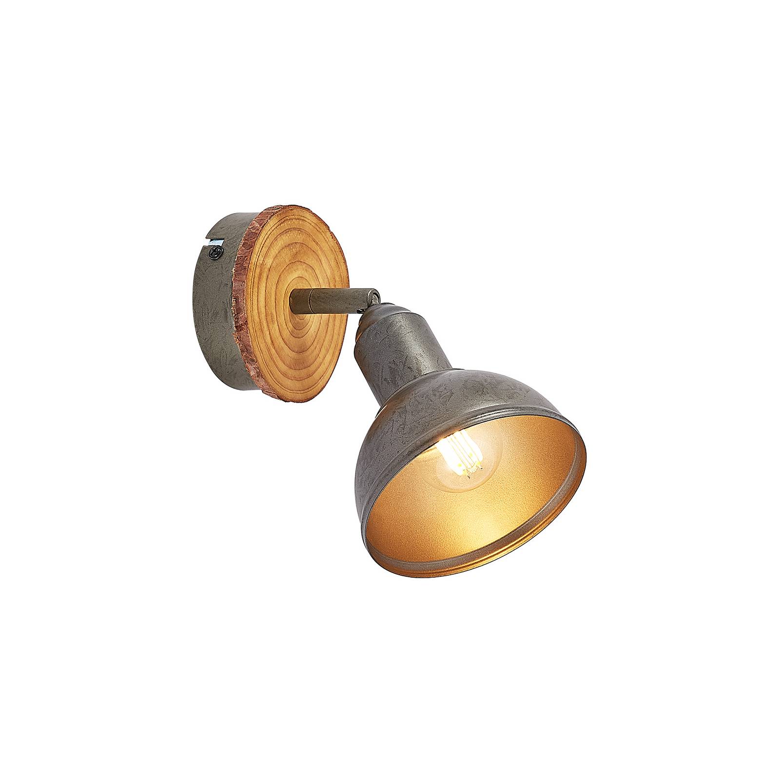Lindby Nesrin ceiling spotlight wooden disk 1-bulb, for Living / Dining Room, iron, wood, E14, 20 W, energy efficiency: A++, W: 11.6 cm, H: 18.5 cm