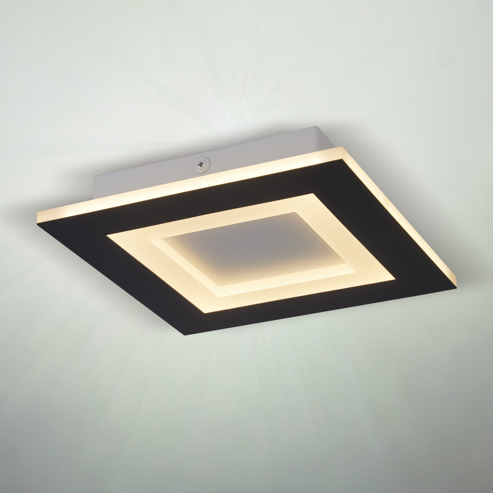 Lámpara LED de techo Squary, 39 cm de largo, hierro blanco y negro, CCT