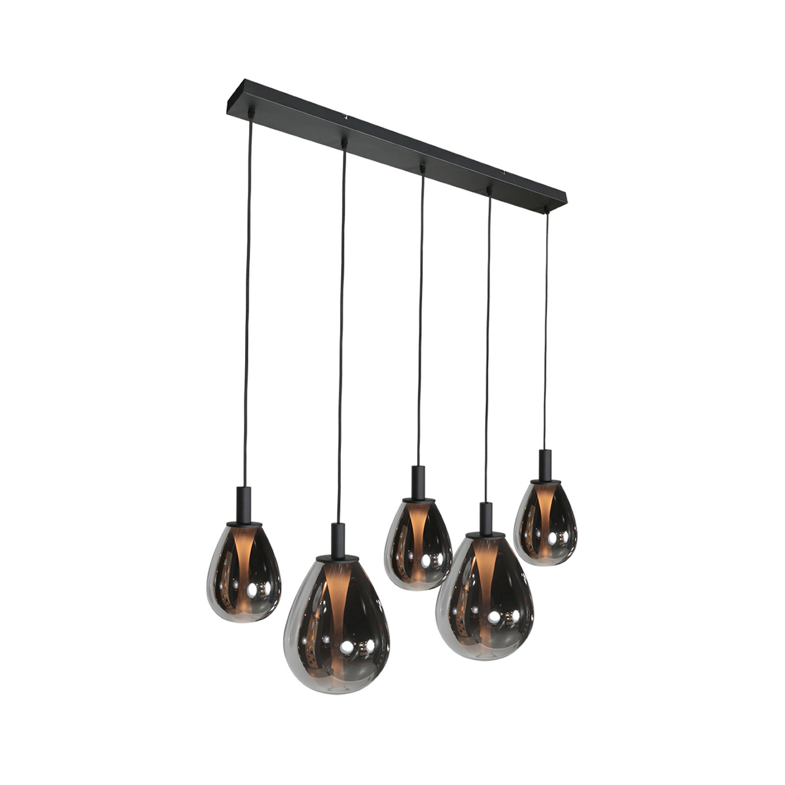 Lampada LED a sospensione Glimsy, 115 cm nero/vetro grigio fumo, a 5 luci.