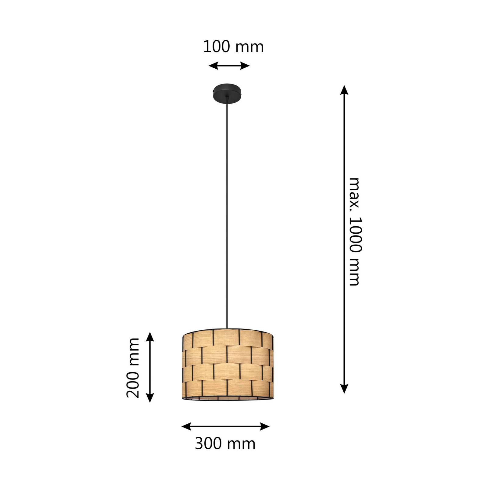 Lampa wisząca Atlanta, w kolorze dębu, Ø 30 cm, tekstylna, E27