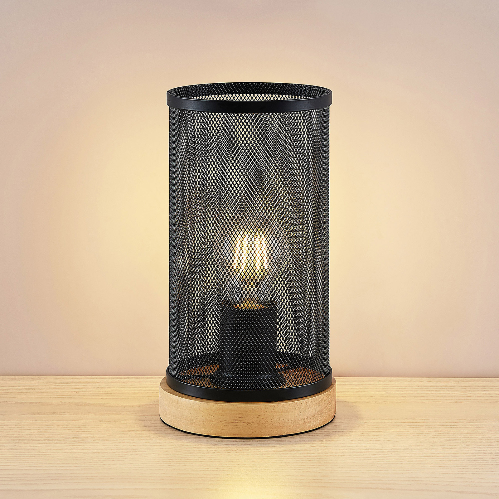 Lindby Kiriya table lamp, grid lampshade
