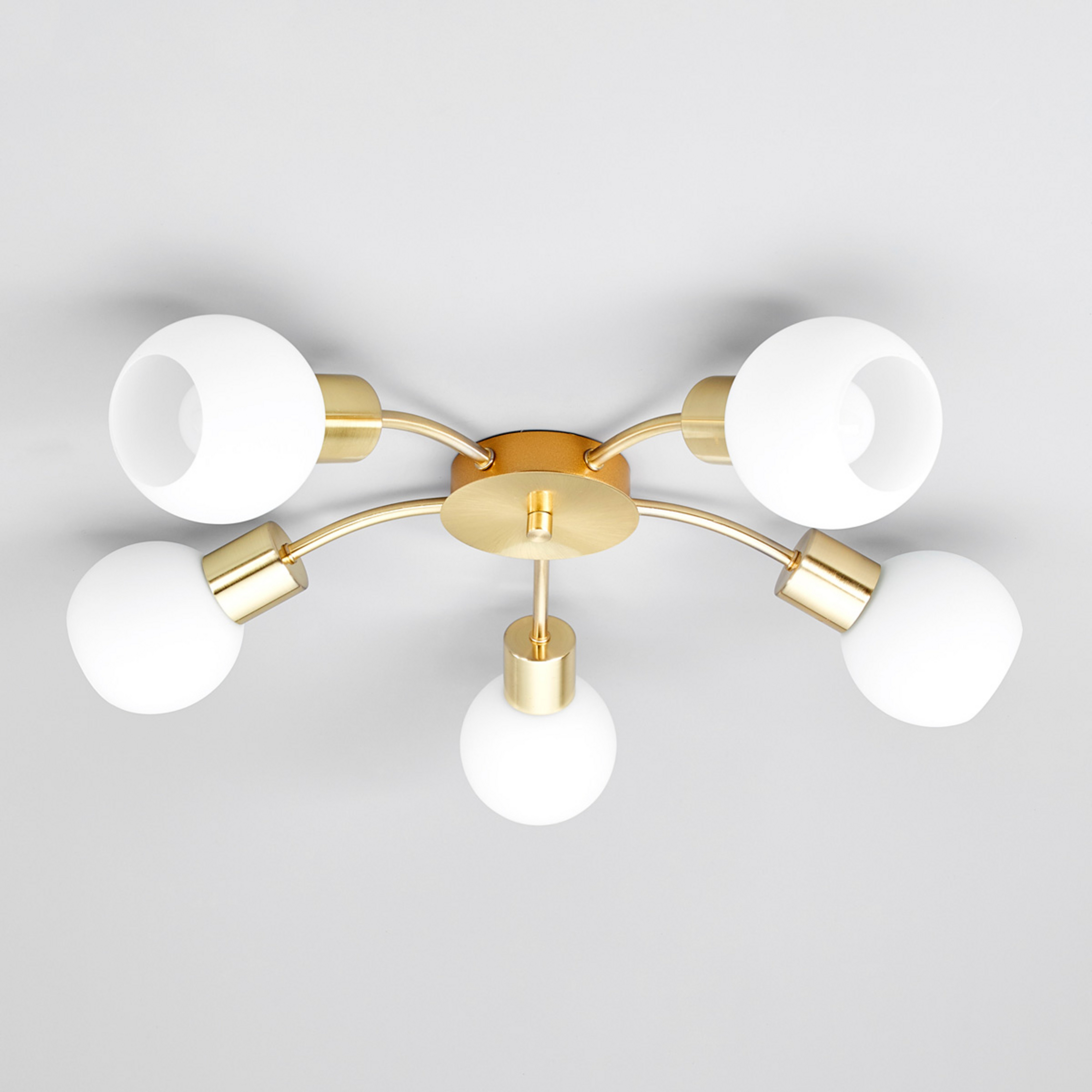 Lampa sufitowa Lindby Elaina, Ø54 cm, 5-punktowa, mosiądz, szkło, E14