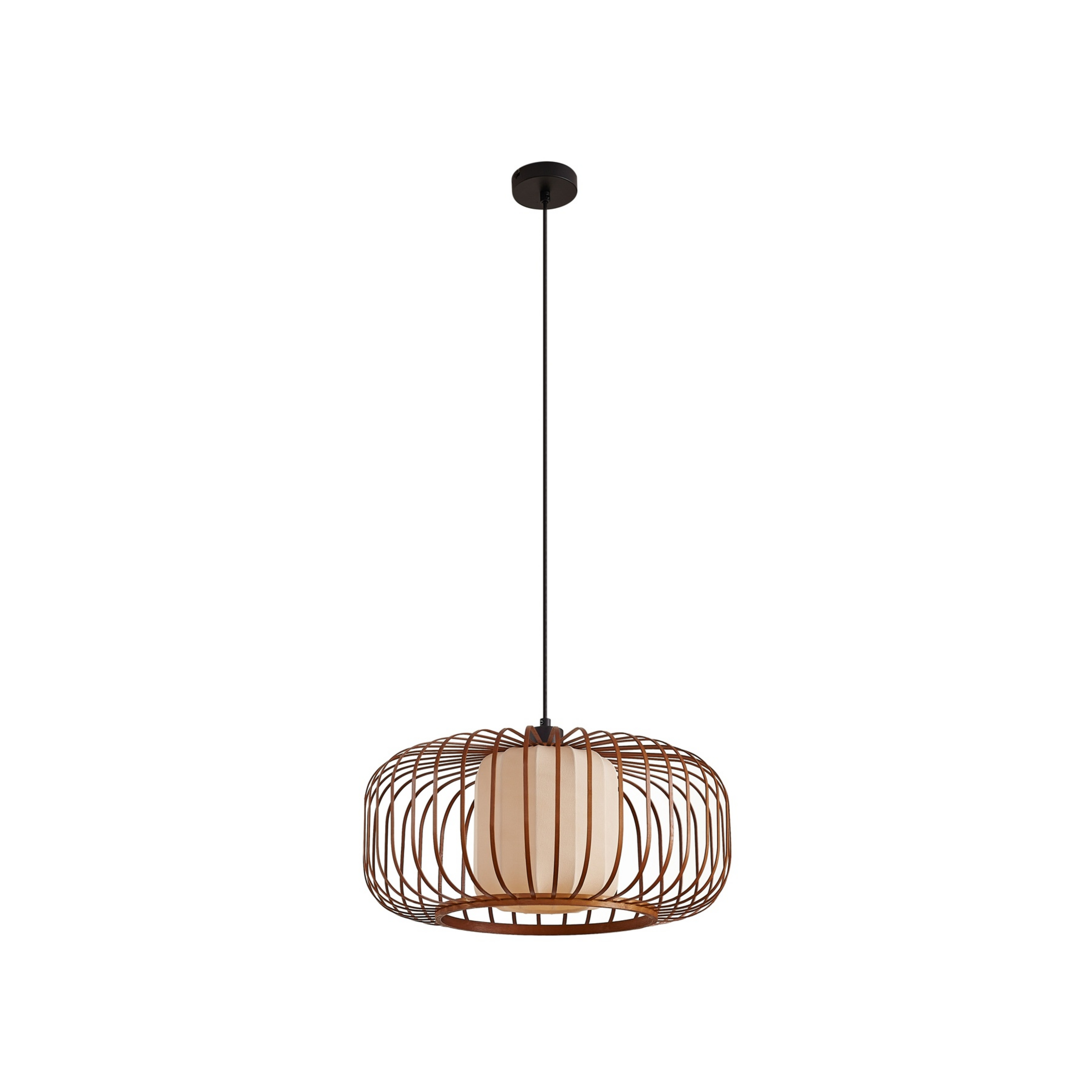 Lampă suspendată Davella, Ø 50 cm, bambus, textil - Lindby
