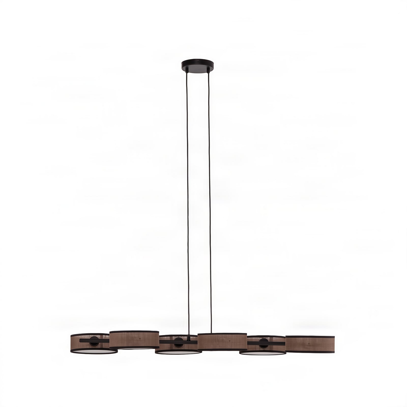 Lampada a sospensione DRUMZ, marrone, lunghezza 100 cm, a 6 luci, tessuto, E14