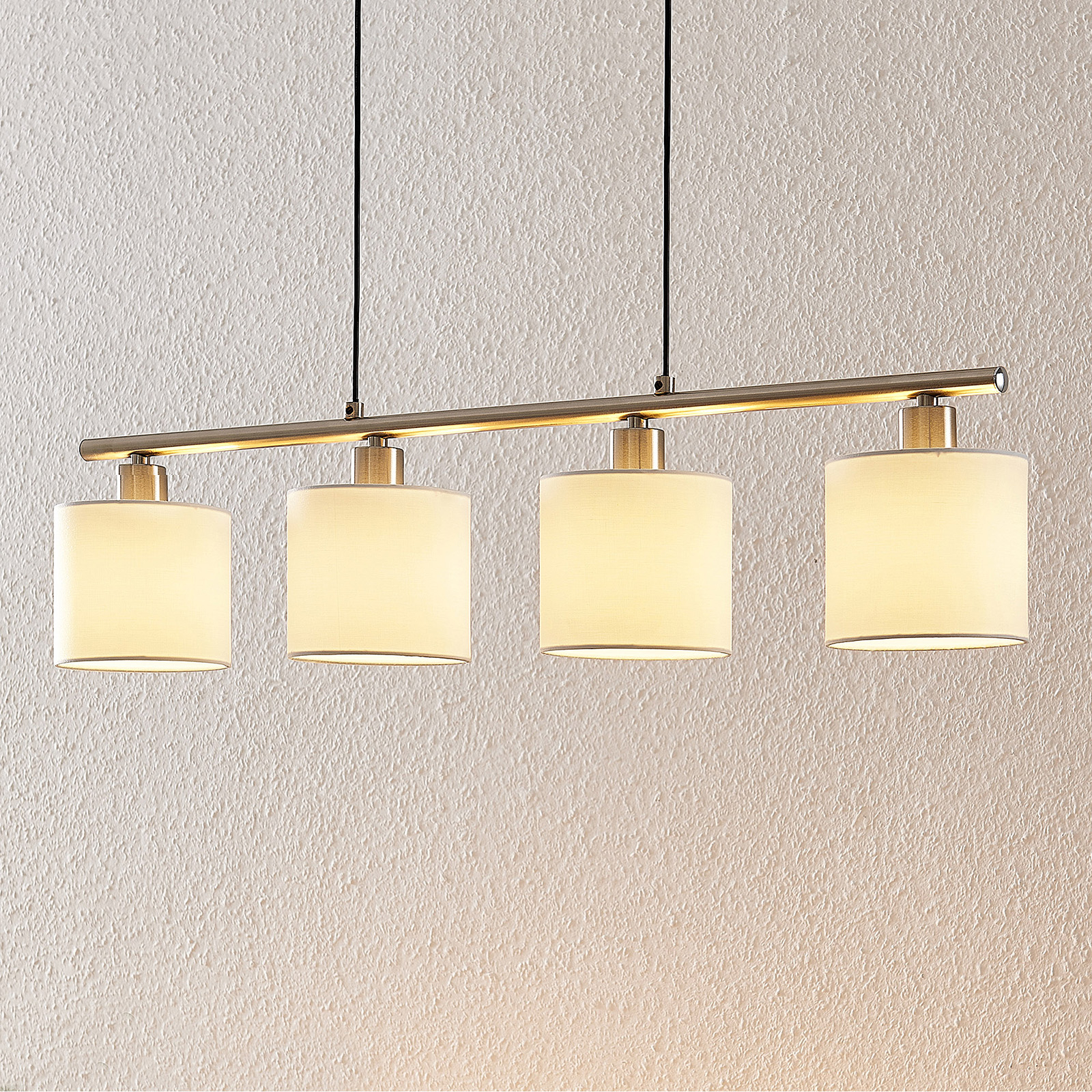 Lindby Stannis hanging light, textile, four-bulb