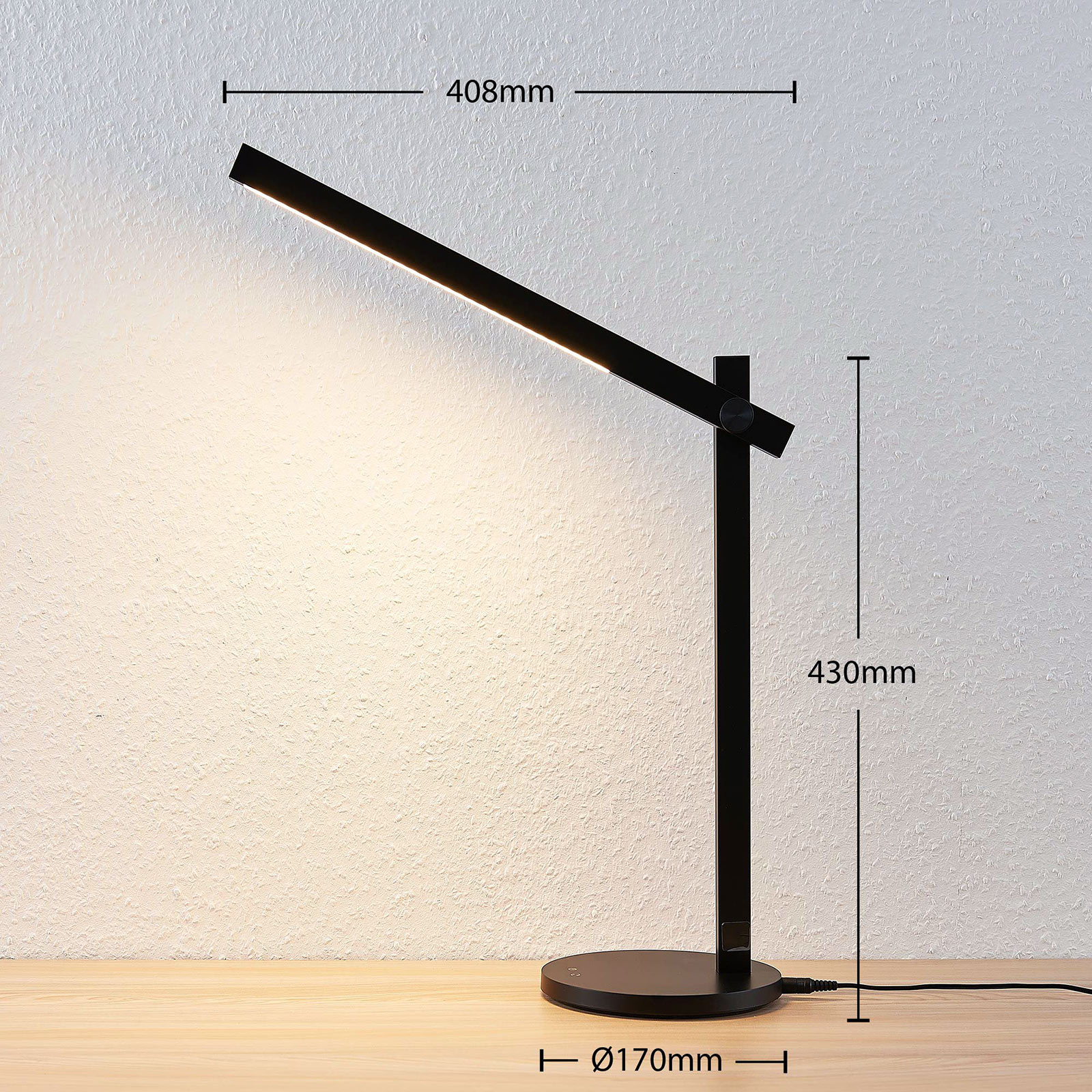 Lámpara de mesa LED Loretta, recta, negra
