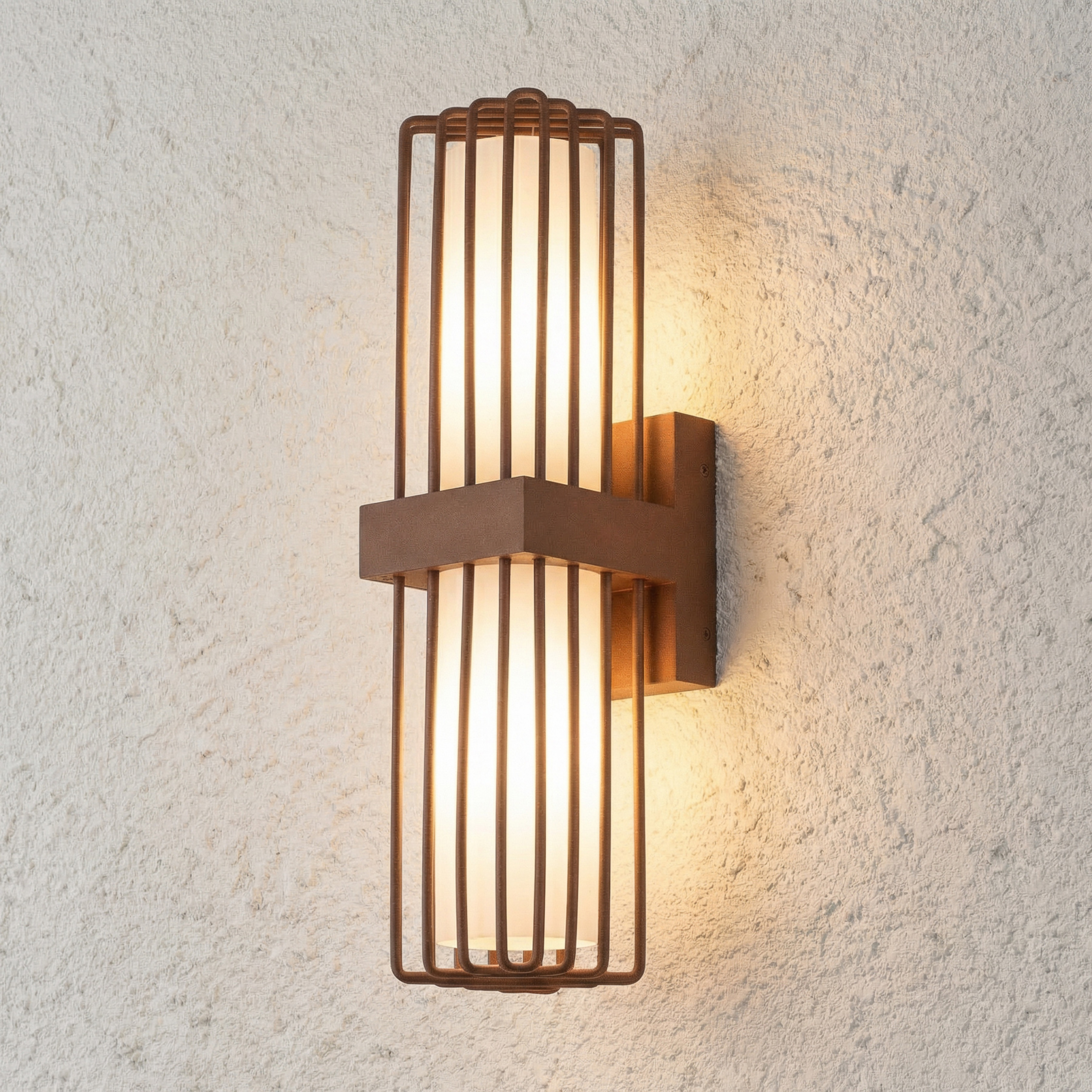 Chandan utendørs vegglampe, 2 lyskilder, rust, E27, IP54 - Lucande