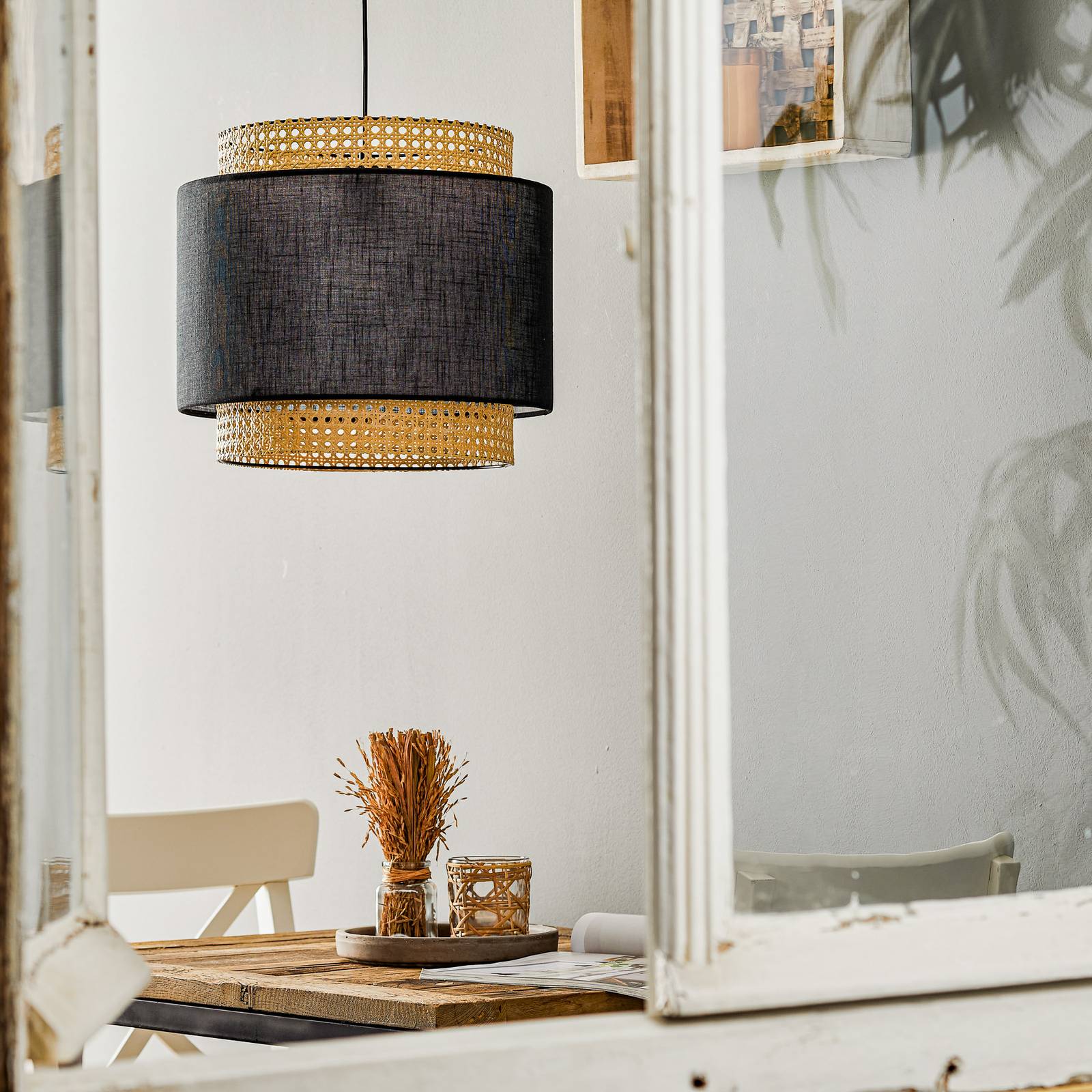 Lampa wisząca Boho, czarny/rattan Ø 38 cm