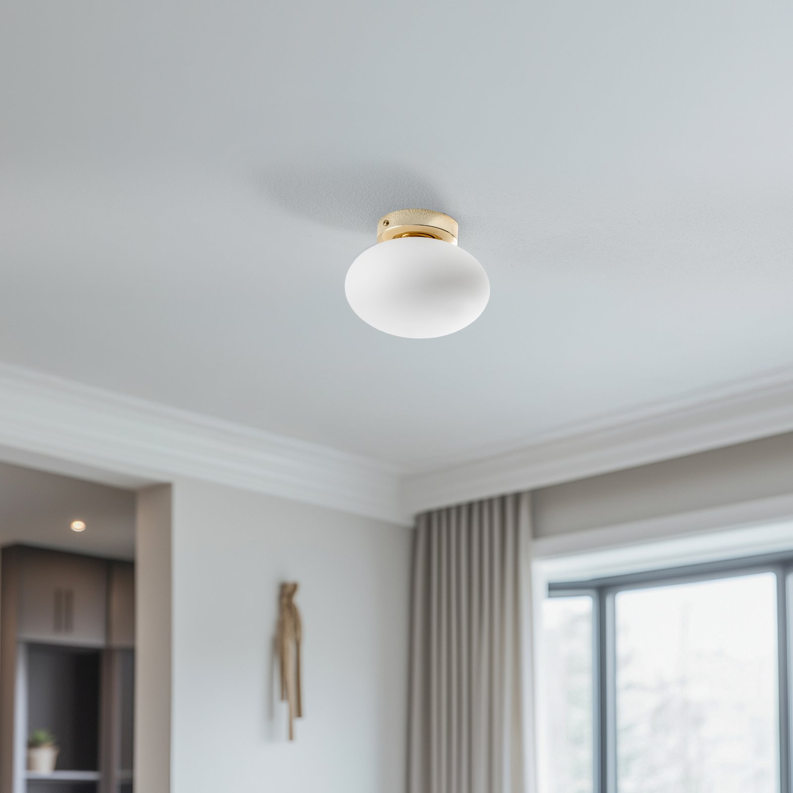 Deckenlampe Ufo, gold/weiß, Ø 18 cm, Glas, G9