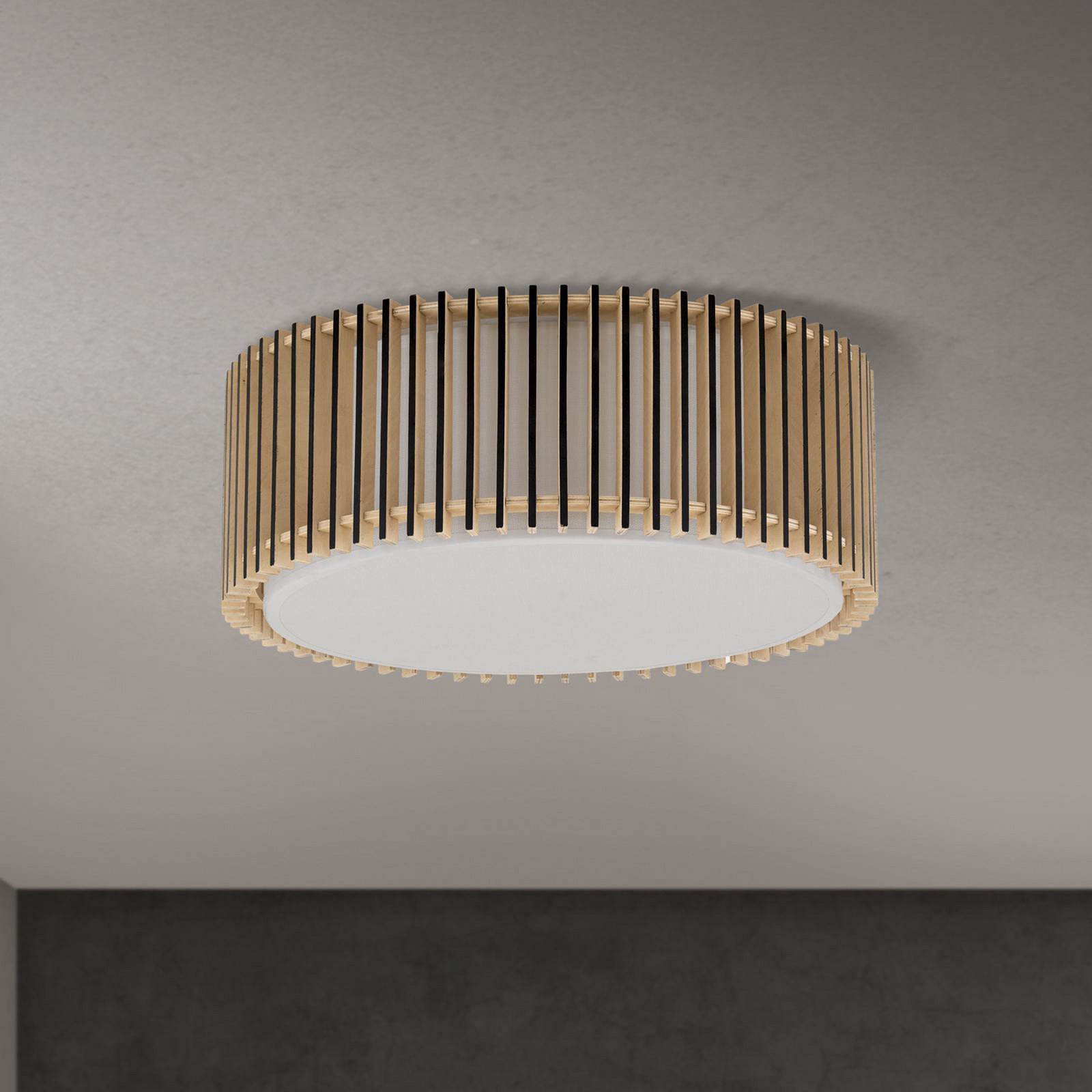 Plafonieră Tarta, Ø 40 cm, lemn, difuzor textil, 3 x E27