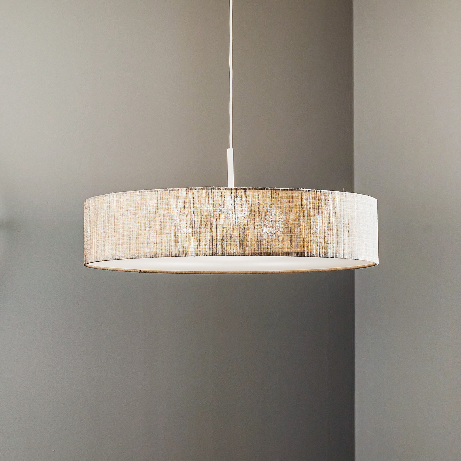 Euluna Lampă suspendată Turda gri Ø 65 cm - Camera de zi / sufragerie - modern - gri alb - Țesătură / Textil