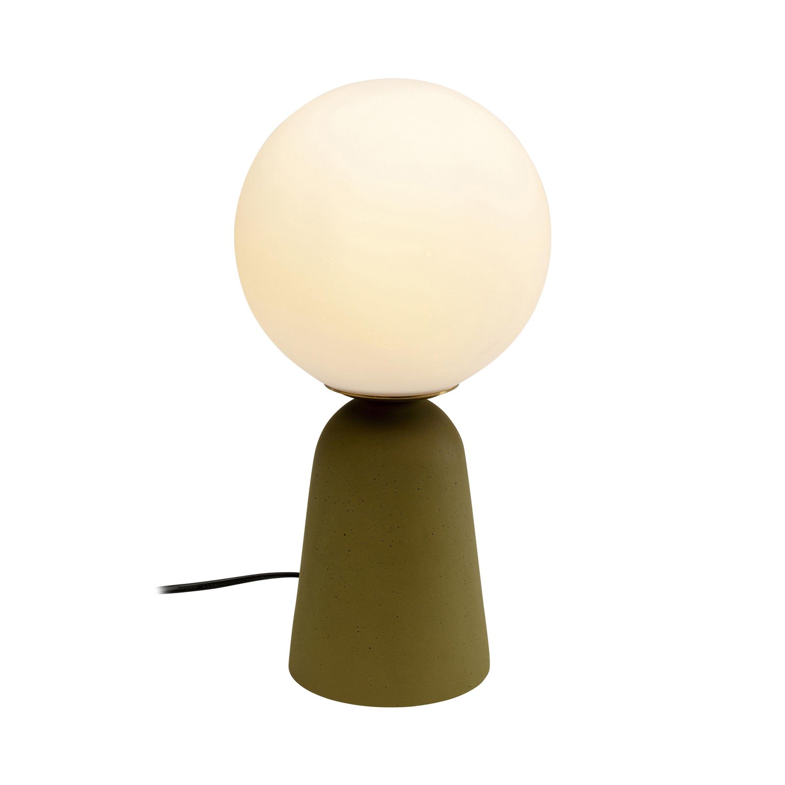 KARE Lampe de table Bollie, pied en béton vert, verre opale, hauteur 31 cm