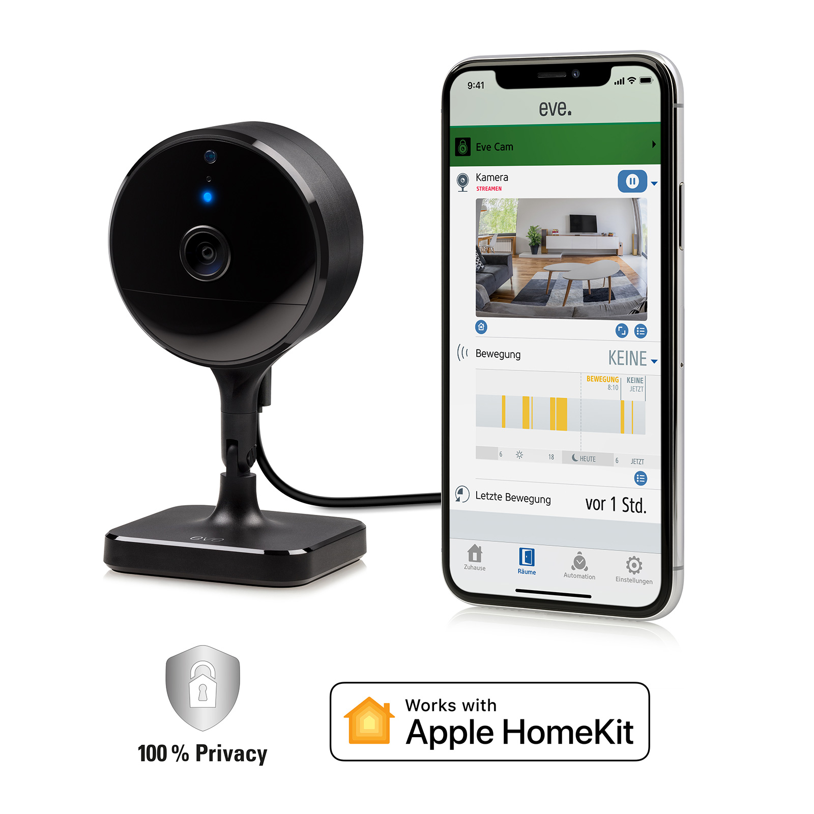 Cámara de interior Eve Cam con tecnología Apple HomkitSecure