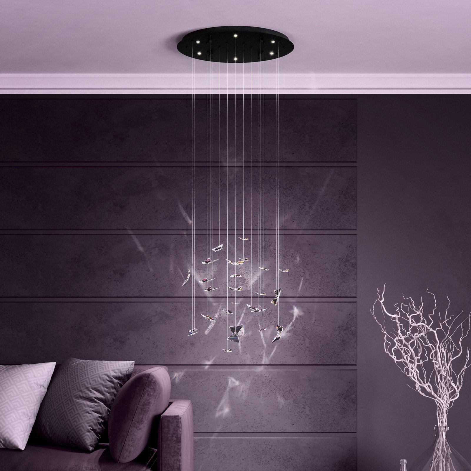 EGLO Stars Of Light Lampă suspendată LED Adrados rotundă 6 becuri - Camera de zi / sufragerie - Design - negru transparent - Metal