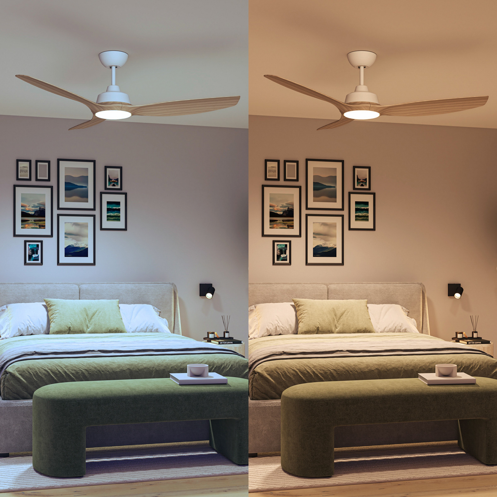Philips LED-vifte Olas, Ø 132 cm, brun/hvit, stillegående