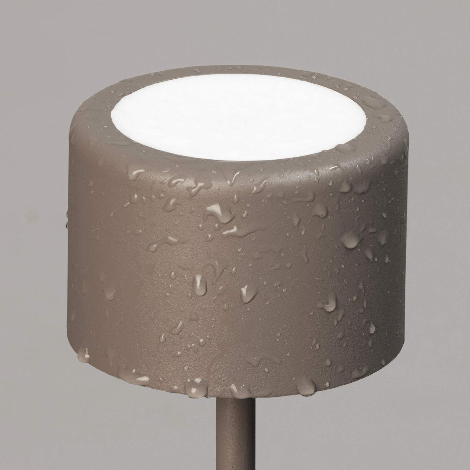 LED-Akku-Tischlampe Juna, grau-braun Höhe 25 cm Metall, IP54