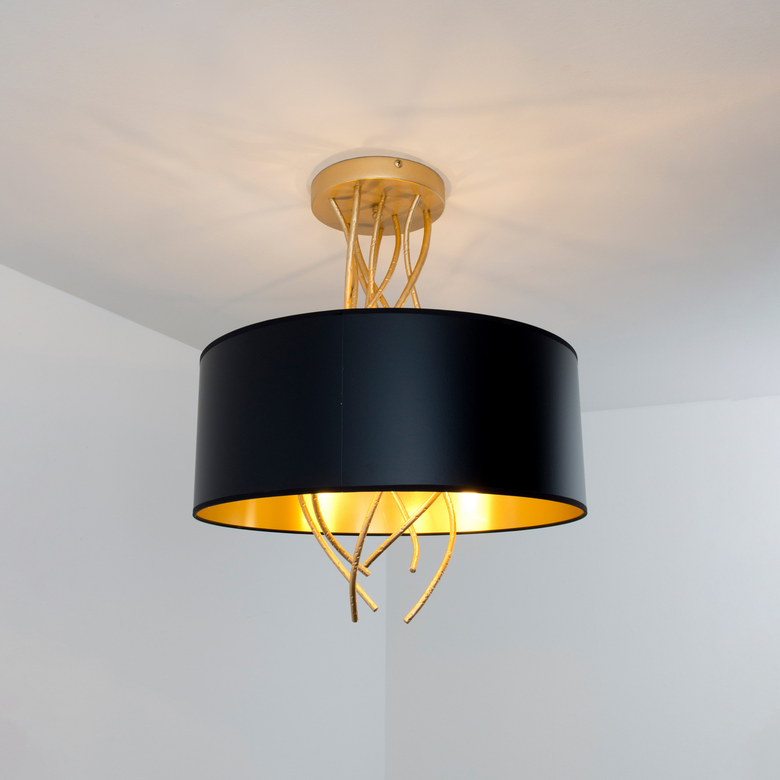 Elba plafonieră Ø30cm trei socluri negru/auriu