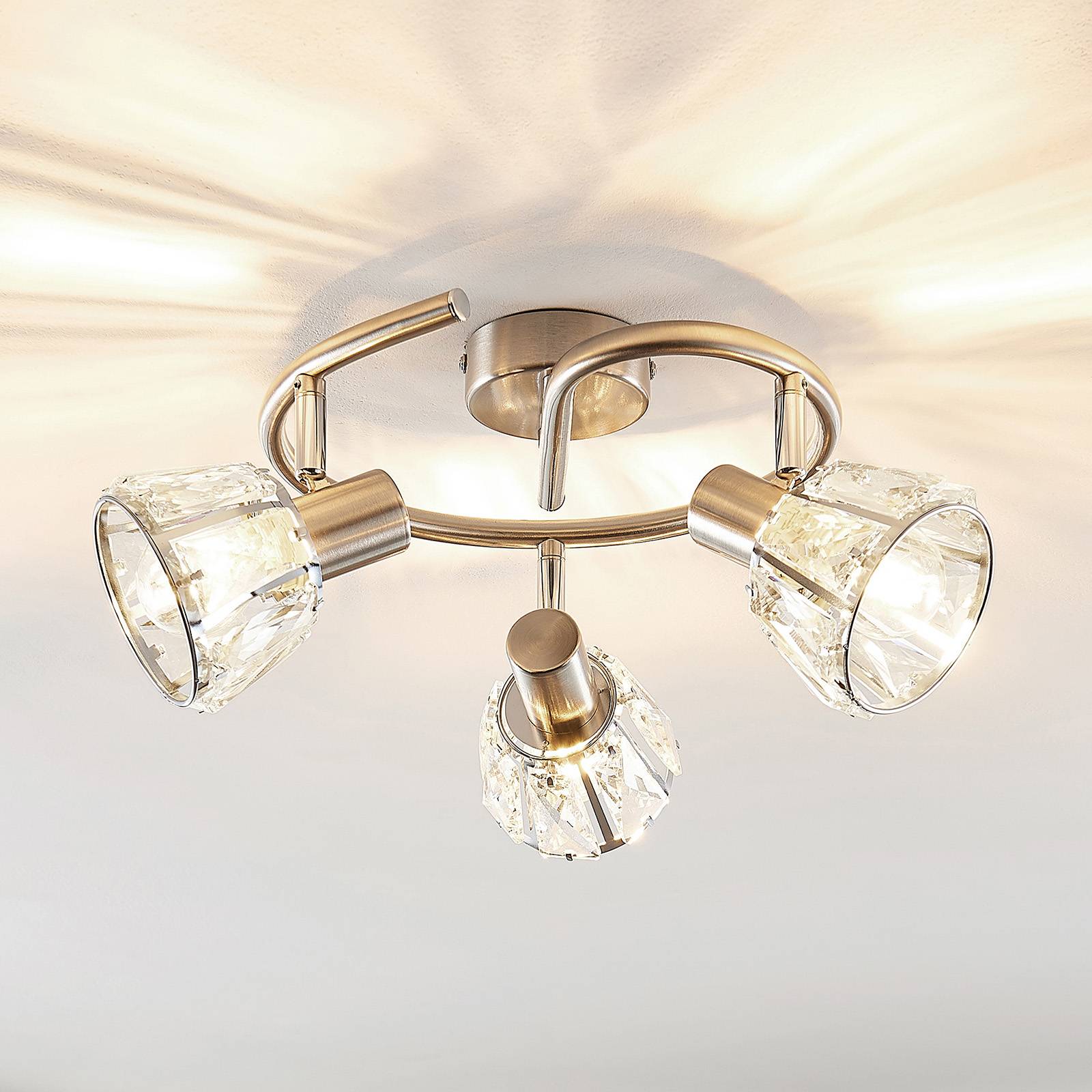 Lindby Kosta plafondlamp, 3-lamps, nikkel