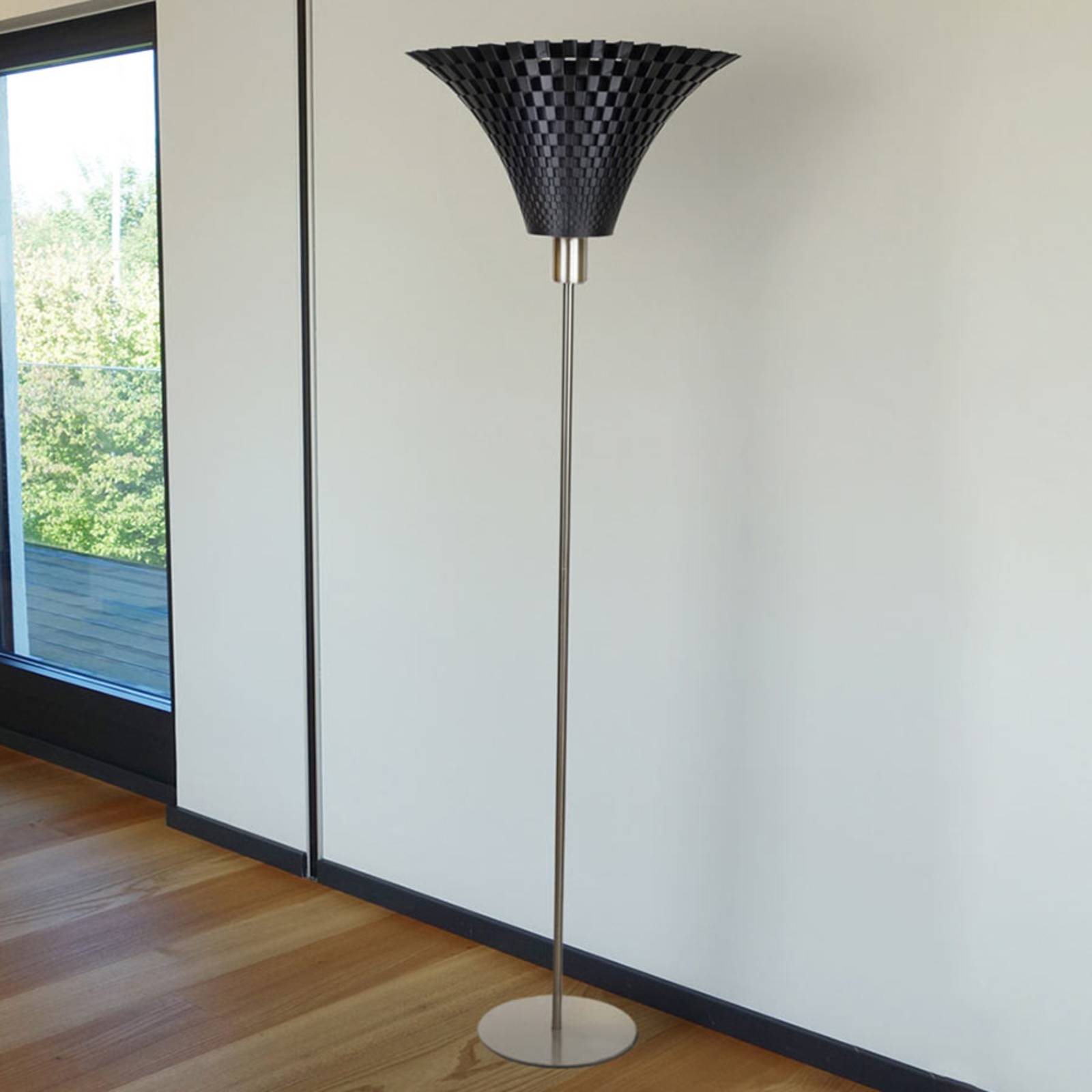 Grafietkleurige design-vloerlamp Flechtwerk