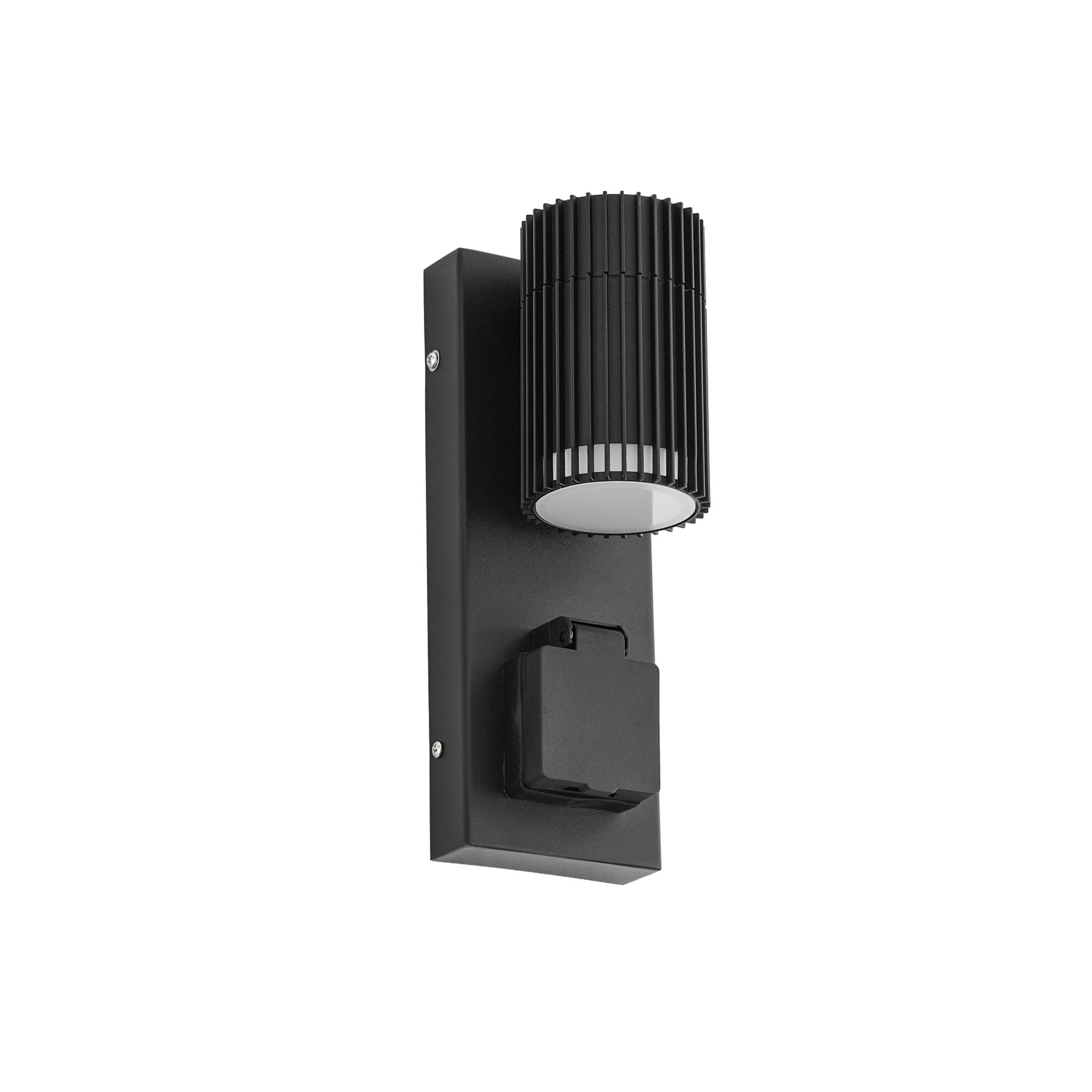 Enerio Außenwandleuchte, IP44, GU10, schwarz, Steckdose, Aluminium - Lindby