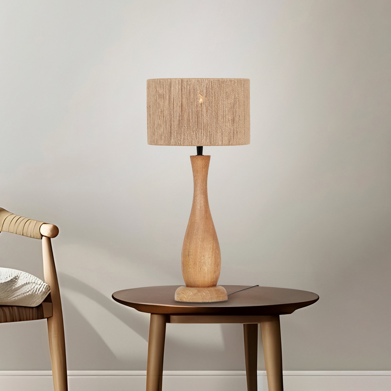 Toba table lamp, jute, wood, natural finish